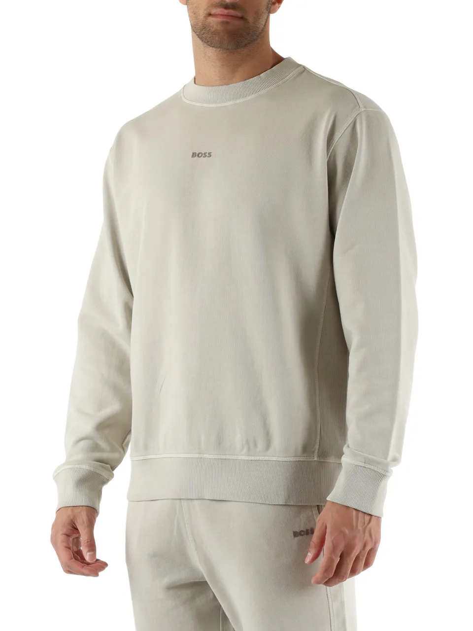 Felpa in cotone garzato con scritta logo a rilievo