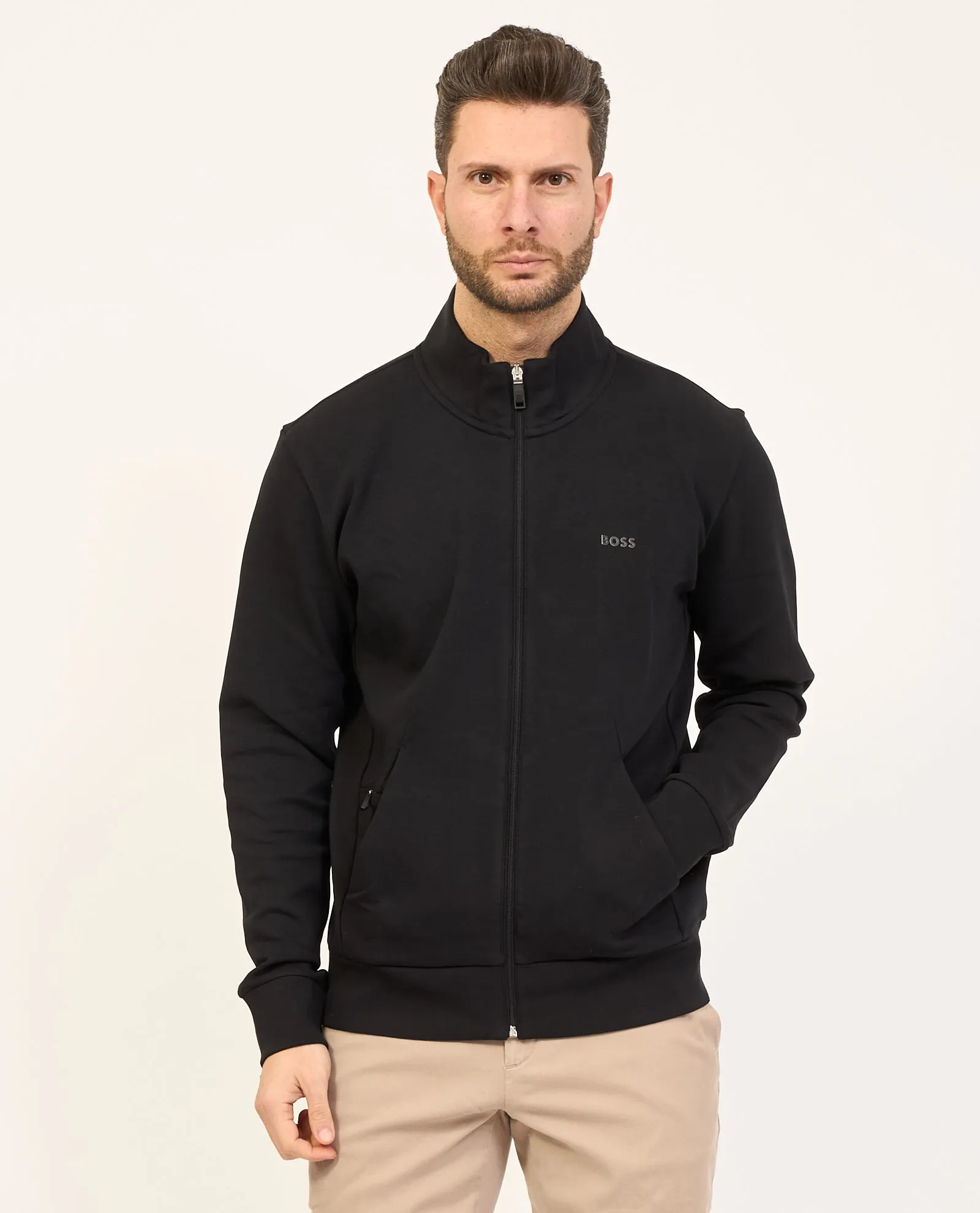 Felpa uomo Boss con zip e logo stampato