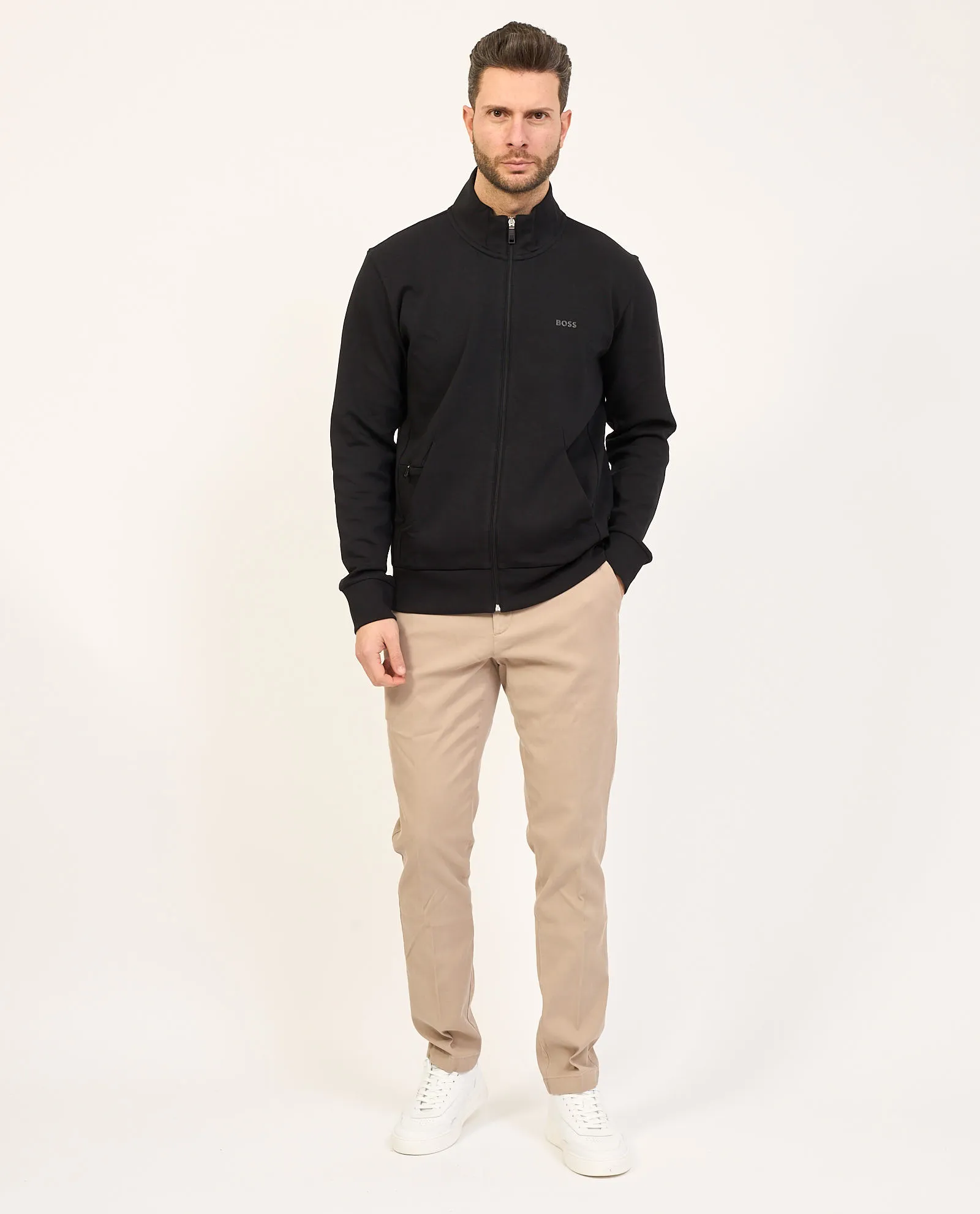 Felpa uomo Boss con zip e logo stampato