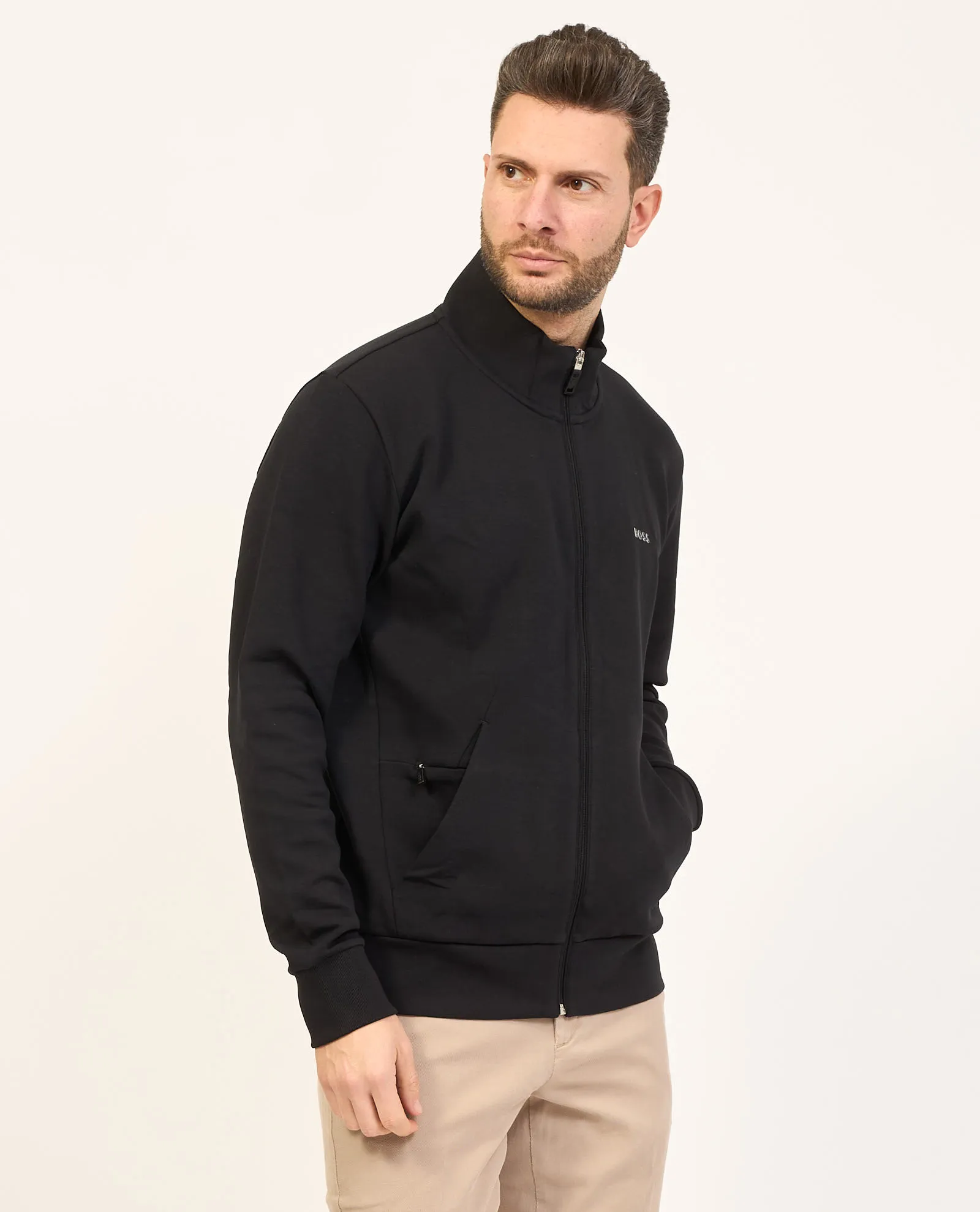 Felpa uomo Boss con zip e logo stampato