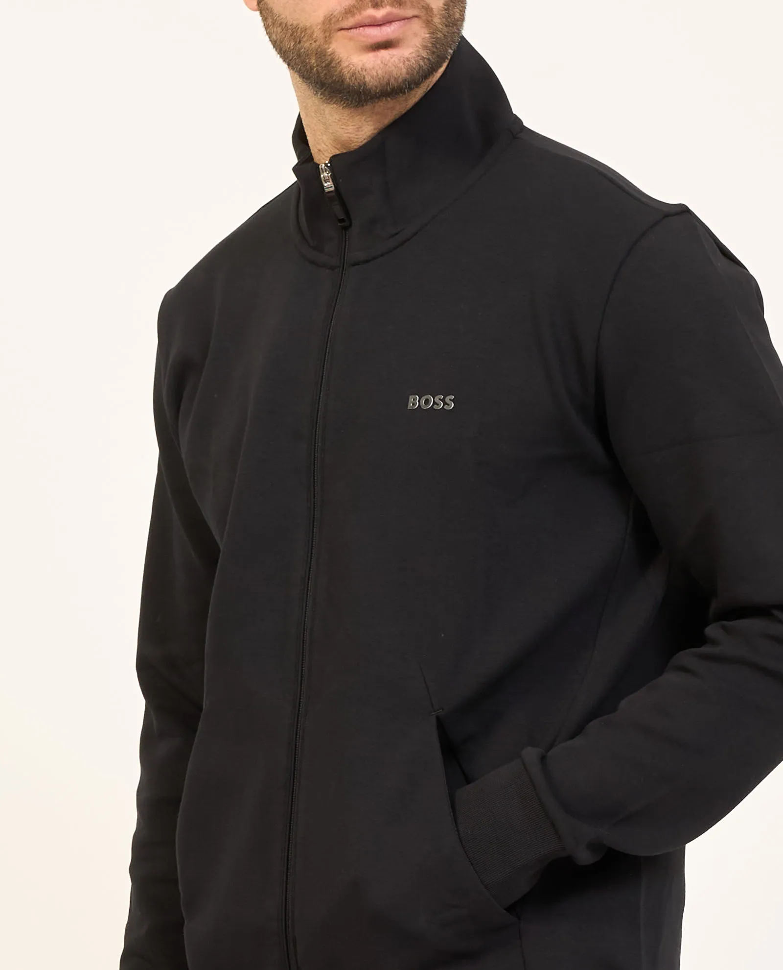 Felpa uomo Boss con zip e logo stampato