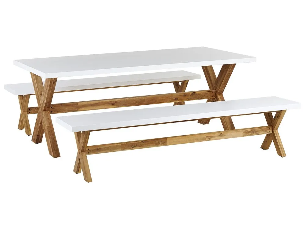 Garden Dining Set with Benches 6 Seater OLBIA Concrete White
