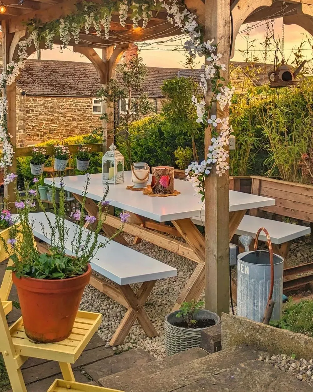 Garden Dining Set with Benches 6 Seater OLBIA Concrete White