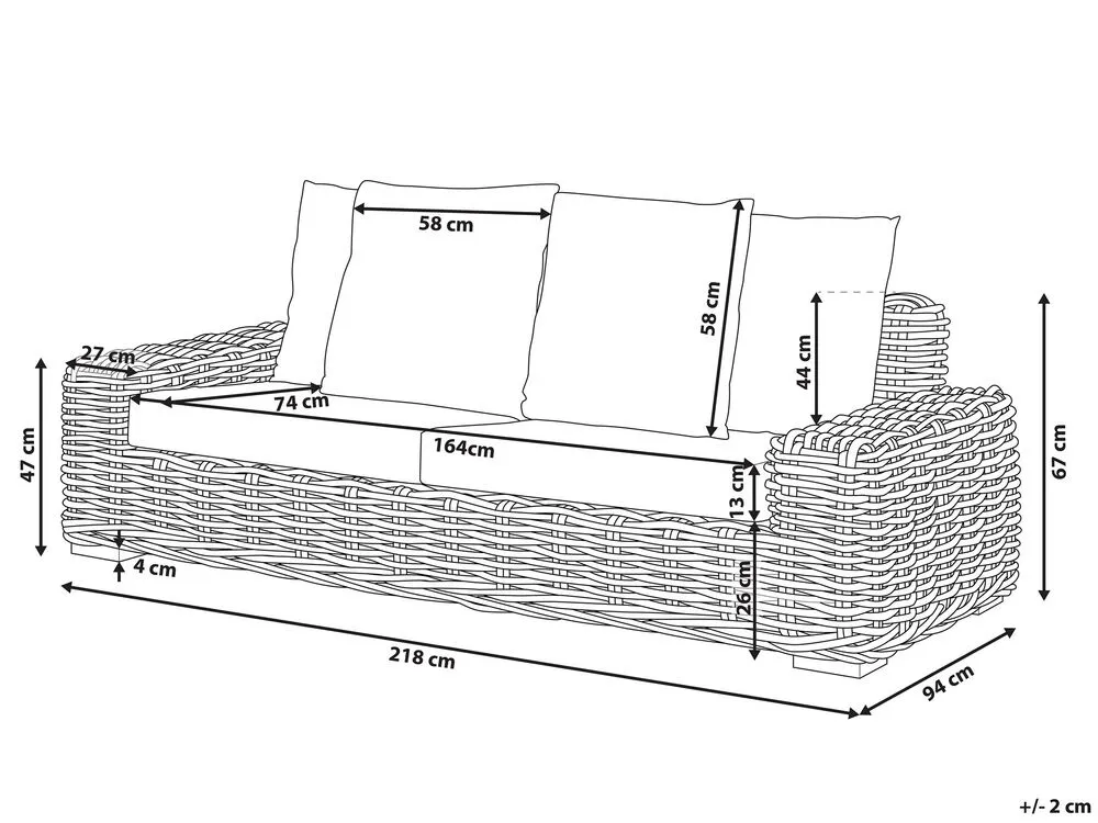 Garden Sofa 3 Seater FORLI Rattan Natural