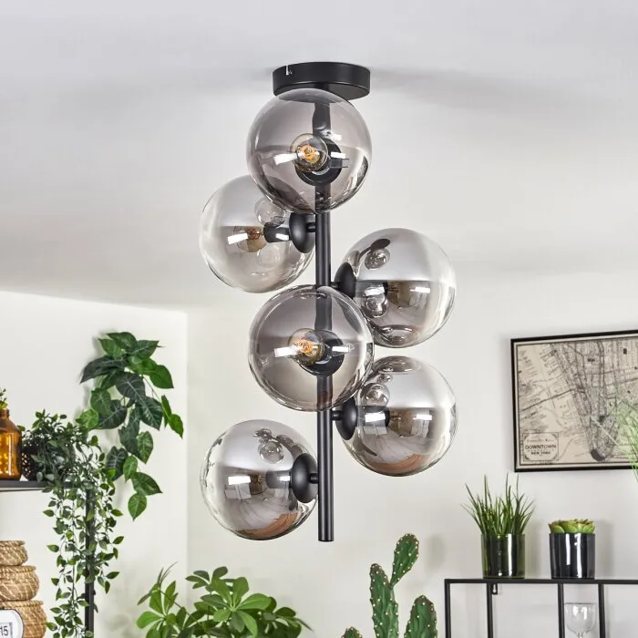 Gastor Plafoniera - Vetro 15 cm Chiaro, Grigio fumo, 6-Luci