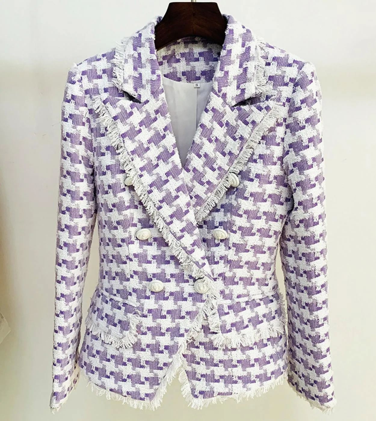 Giacca blazer pied de poule viola Blazer rosa invernale Blazer scozzese rosa Plaid da donna