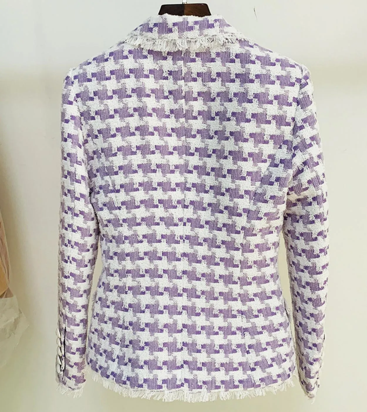 Giacca blazer pied de poule viola Blazer rosa invernale Blazer scozzese rosa Plaid da donna