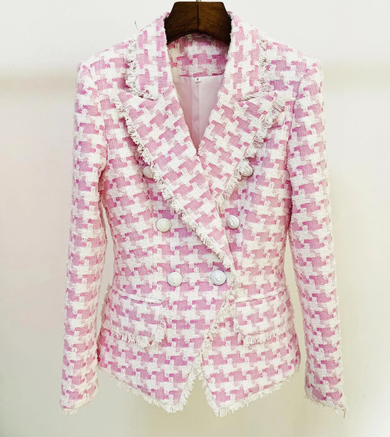 Giacca blazer pied de poule viola Blazer rosa invernale Blazer scozzese rosa Plaid da donna