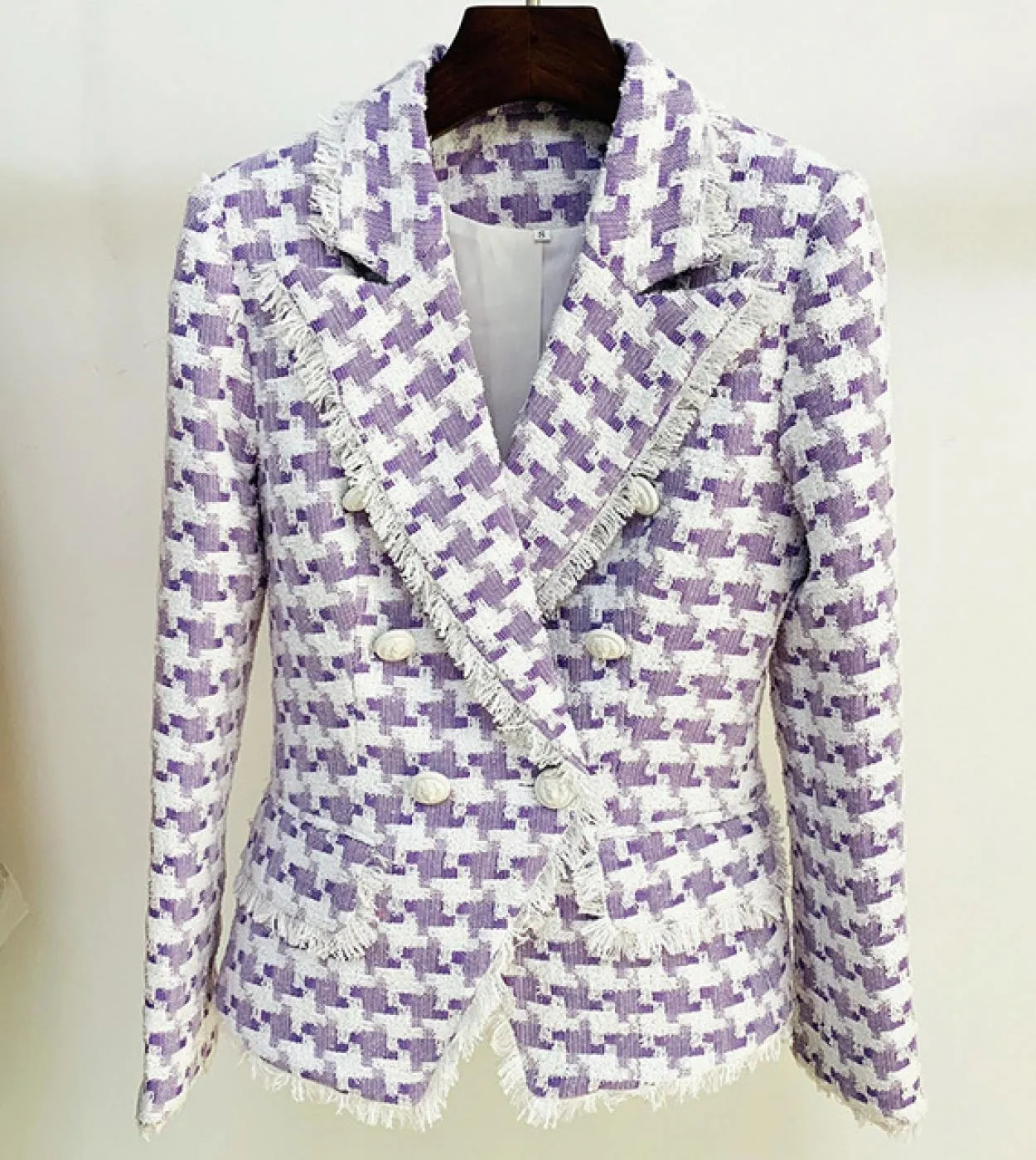 Giacca blazer pied de poule viola Blazer rosa invernale Blazer scozzese rosa Plaid da donna