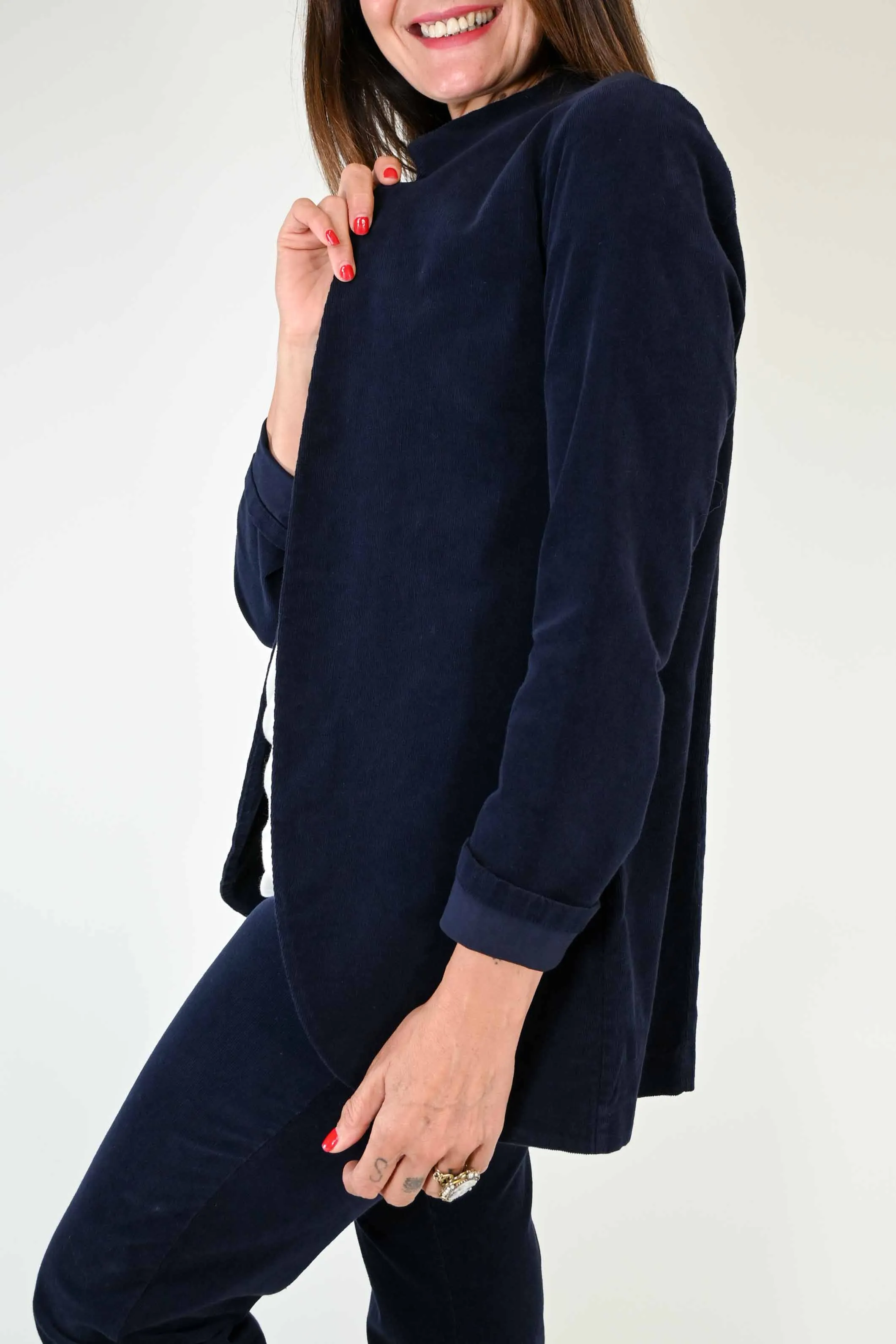 GIACCA COREANA IN VELLUTO 2000 RIGHE COLOR BLU