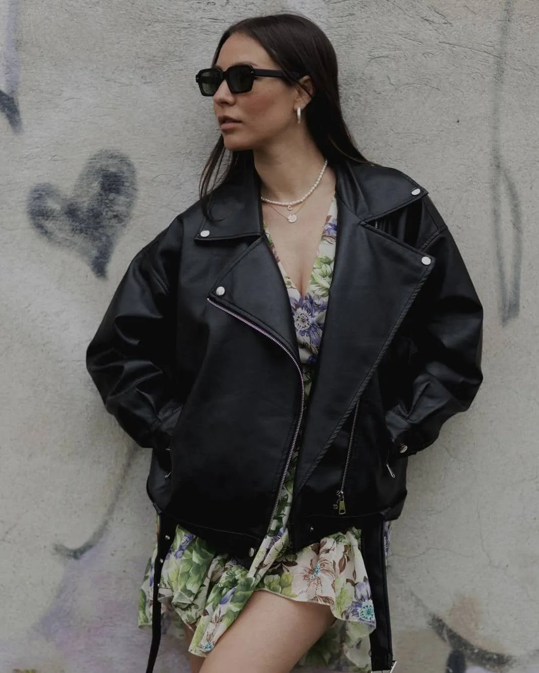 Giacca di pelle oversize - NERO