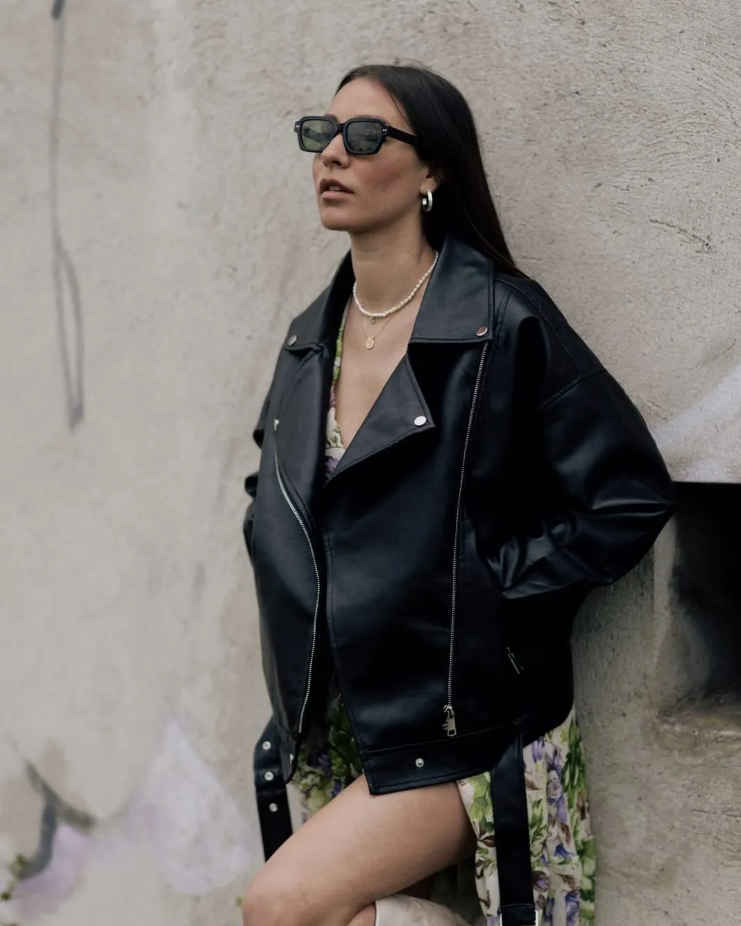 Giacca di pelle oversize - NERO