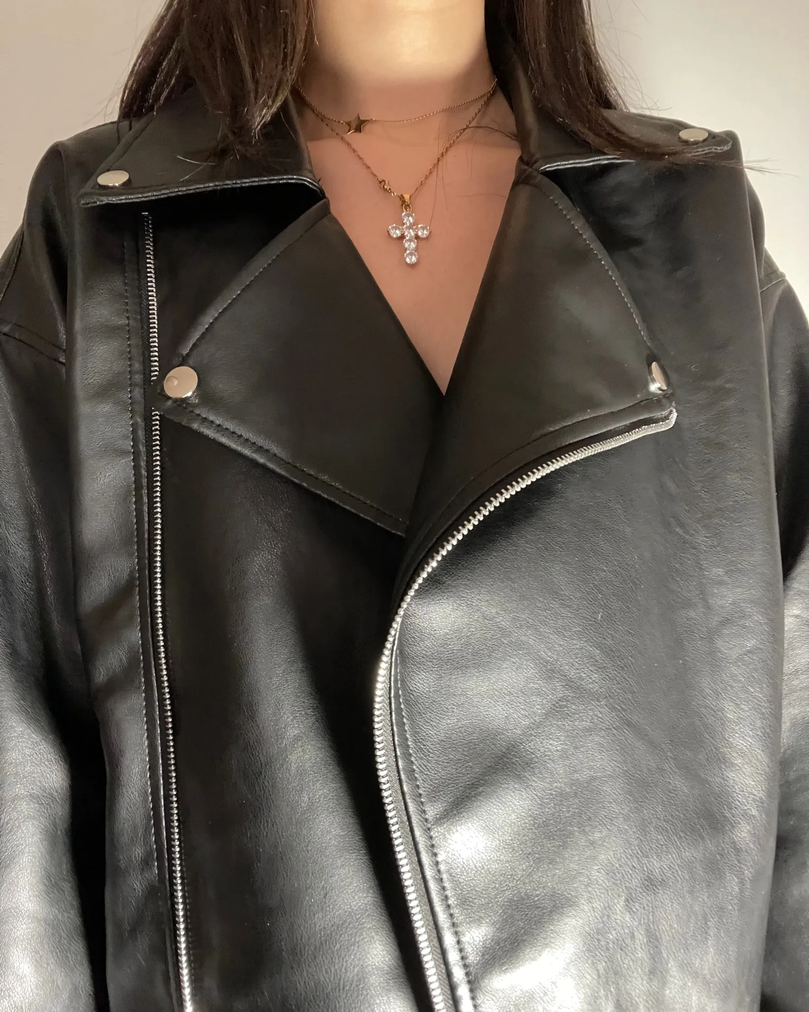 Giacca di pelle oversize - NERO