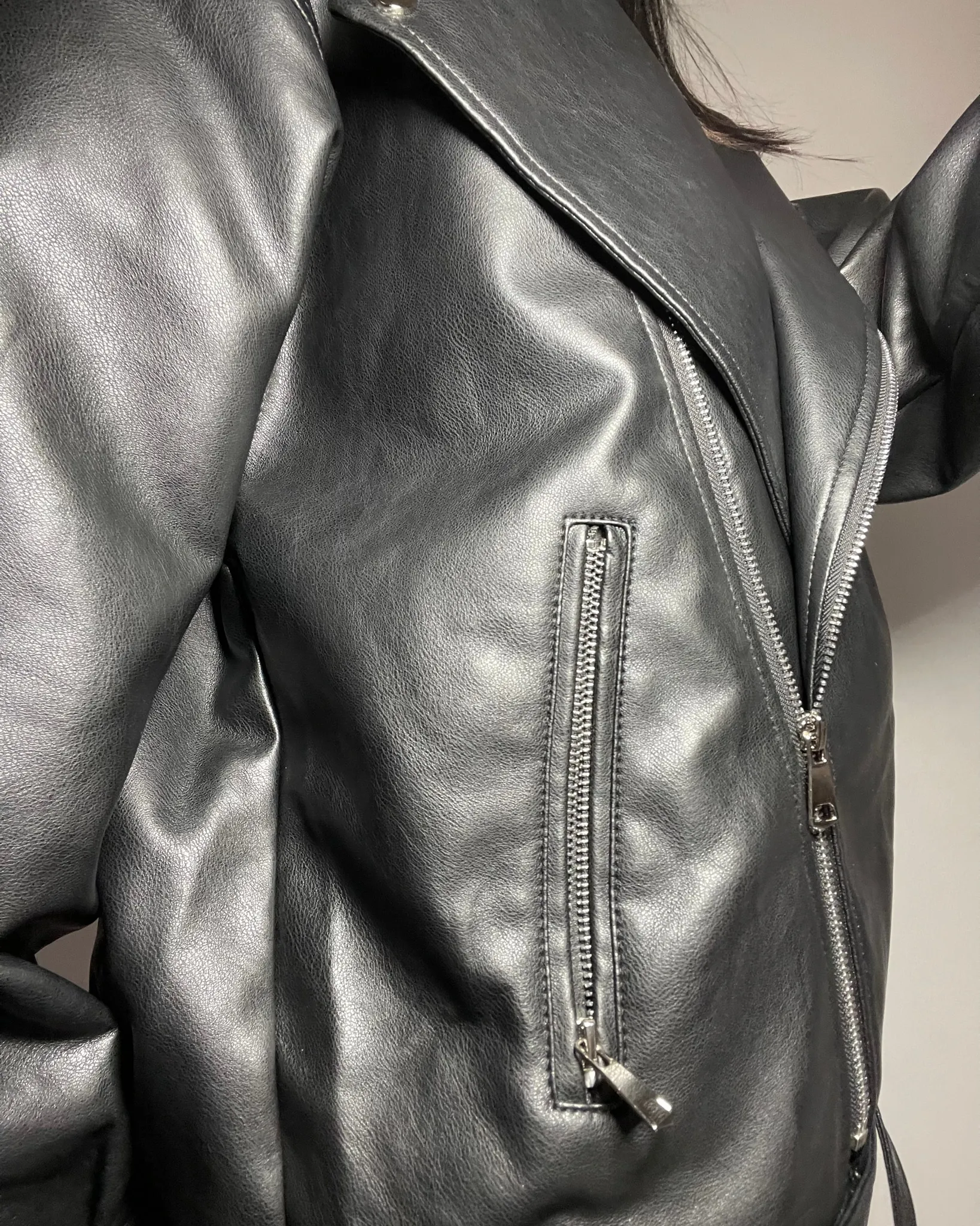 Giacca di pelle oversize - NERO