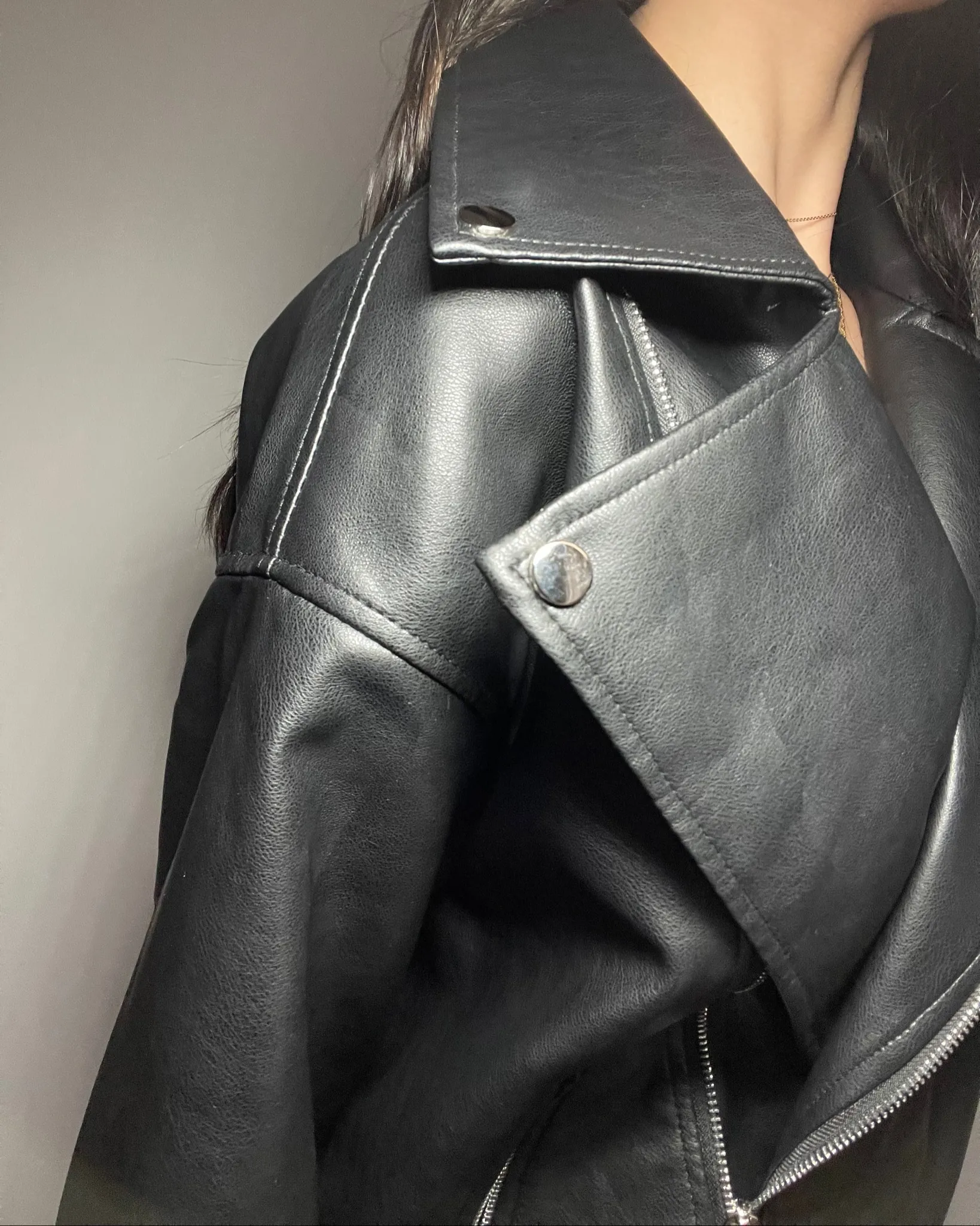 Giacca di pelle oversize - NERO
