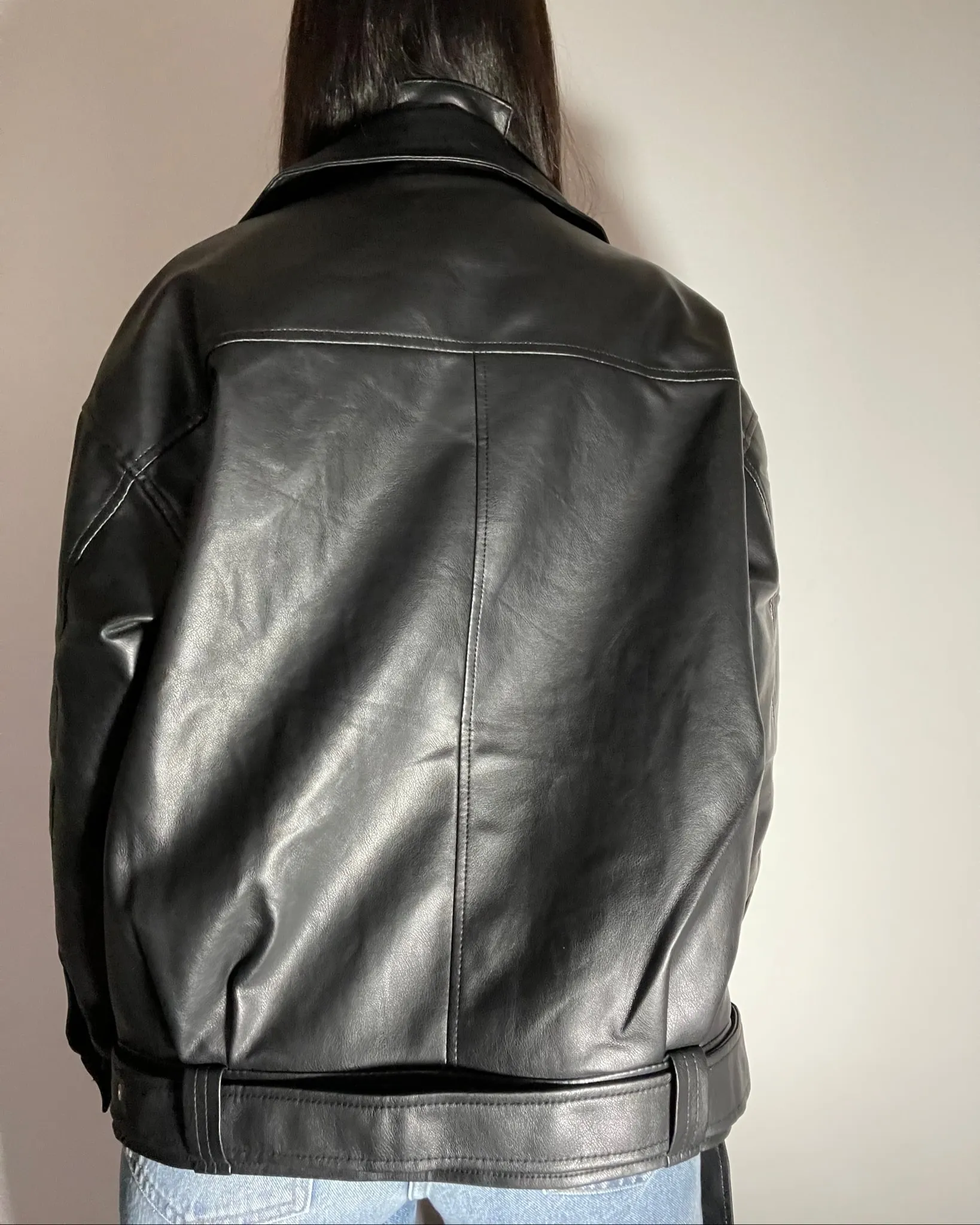 Giacca di pelle oversize - NERO