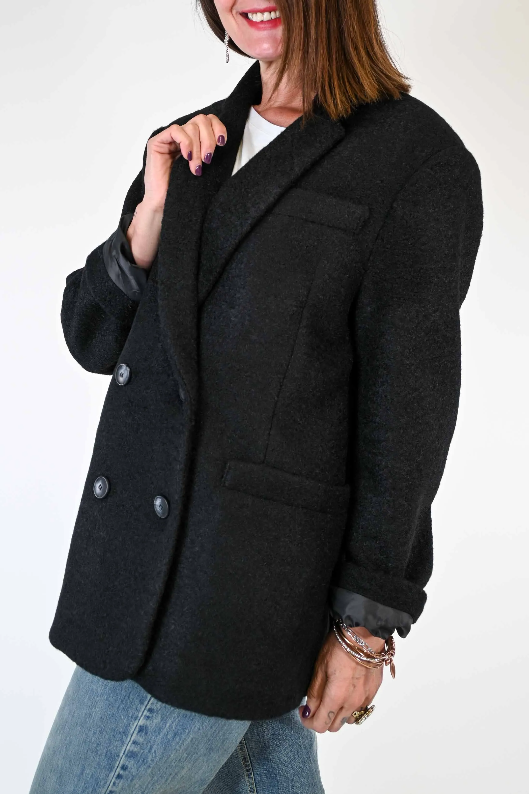 GIACCA DOPPIOPETTO IN BOUCLE' COLOR NERO