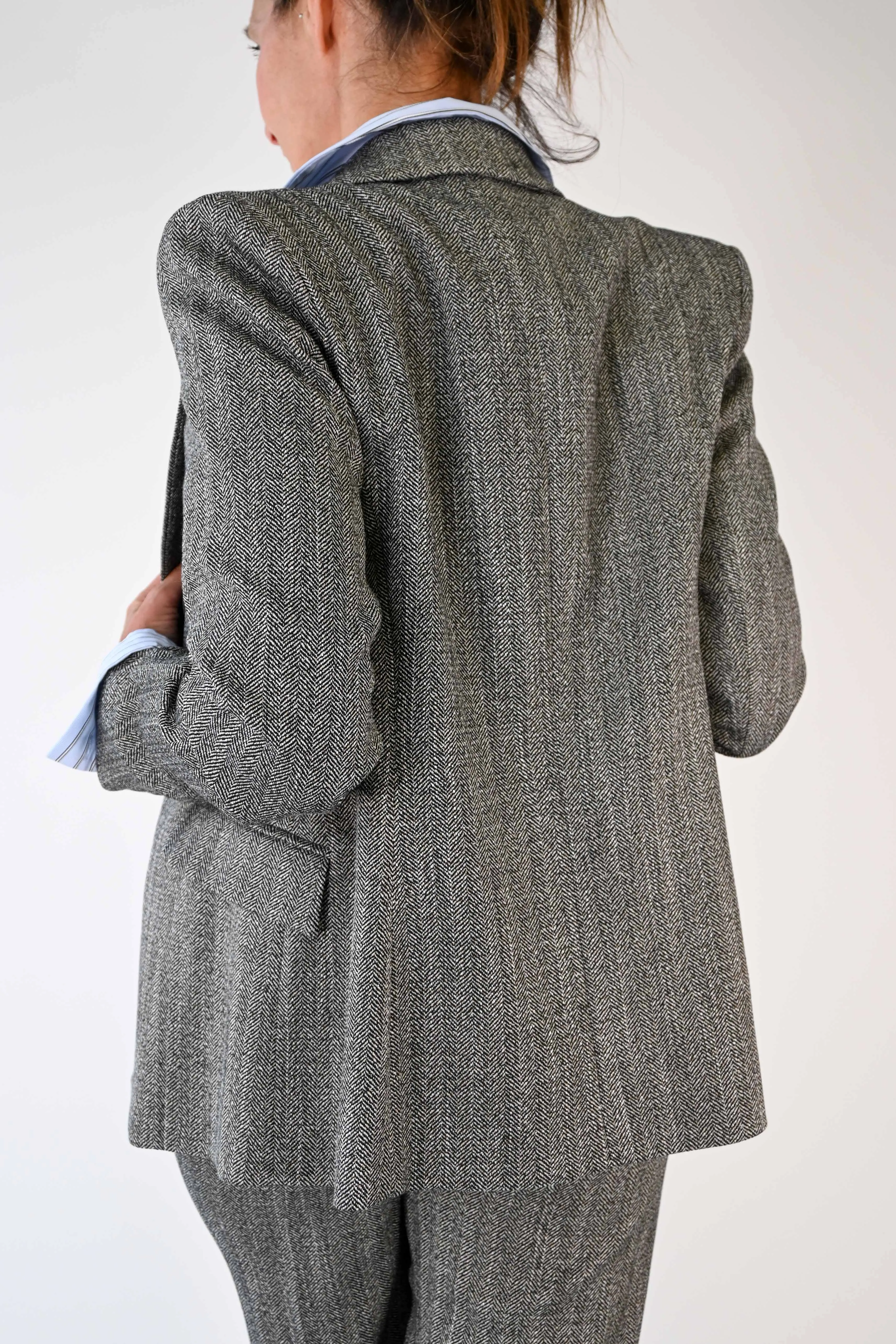 GIACCA DOPPIOPETTO IN TESSUTO SPINATO NERO/GRIGIO