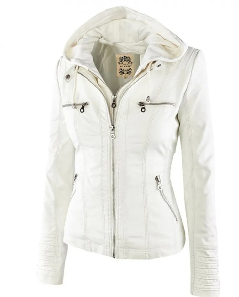 Giacca in pelle sintetica invernale moda Giacche basic da donna Giacca moto slim nera con cappuccio Cappotti donna Donna Xs7xl 5