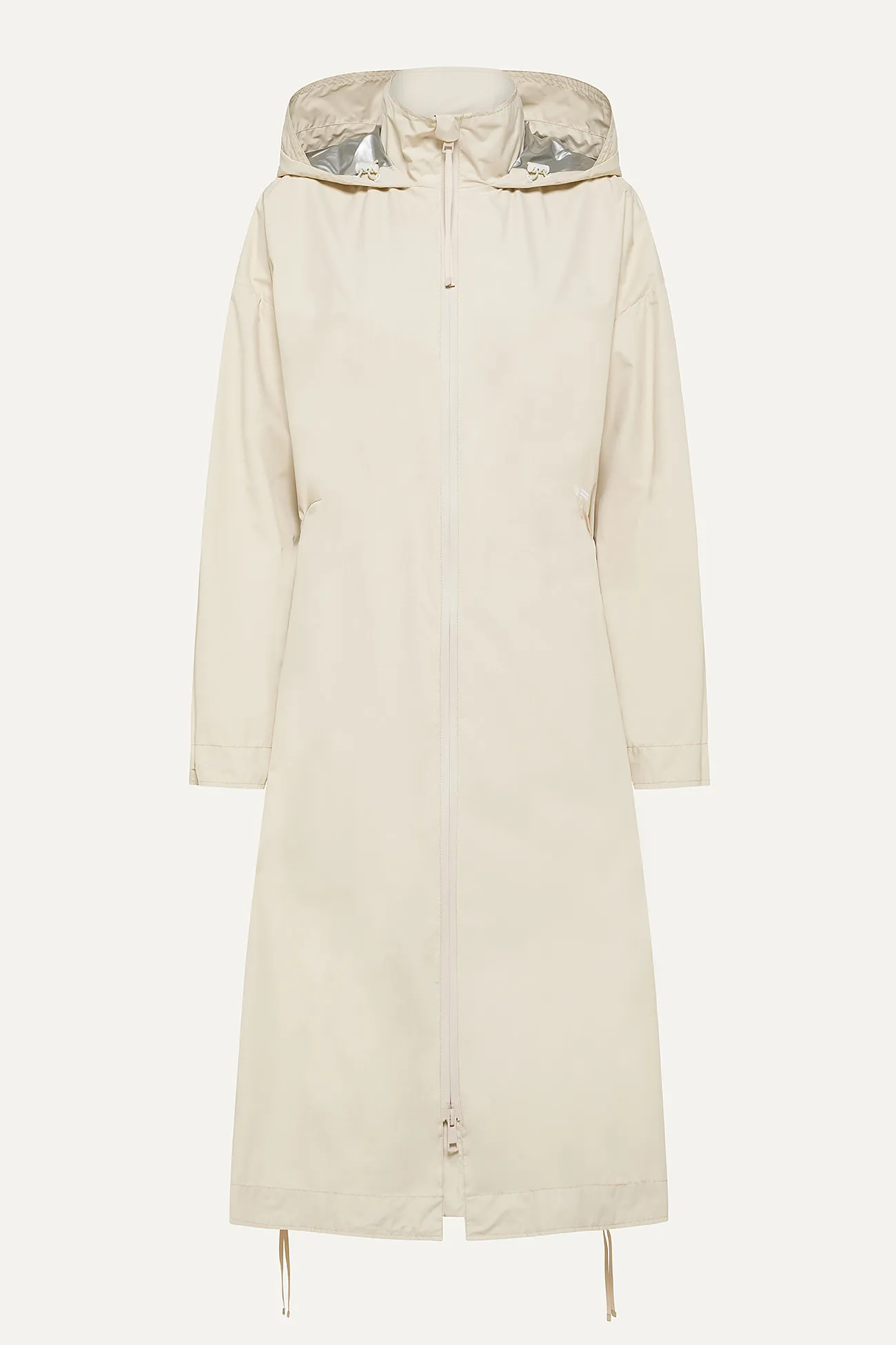 GIACCA LUNGA IN NYLON CON INTERNO ARGENTO 9216 - CREMA