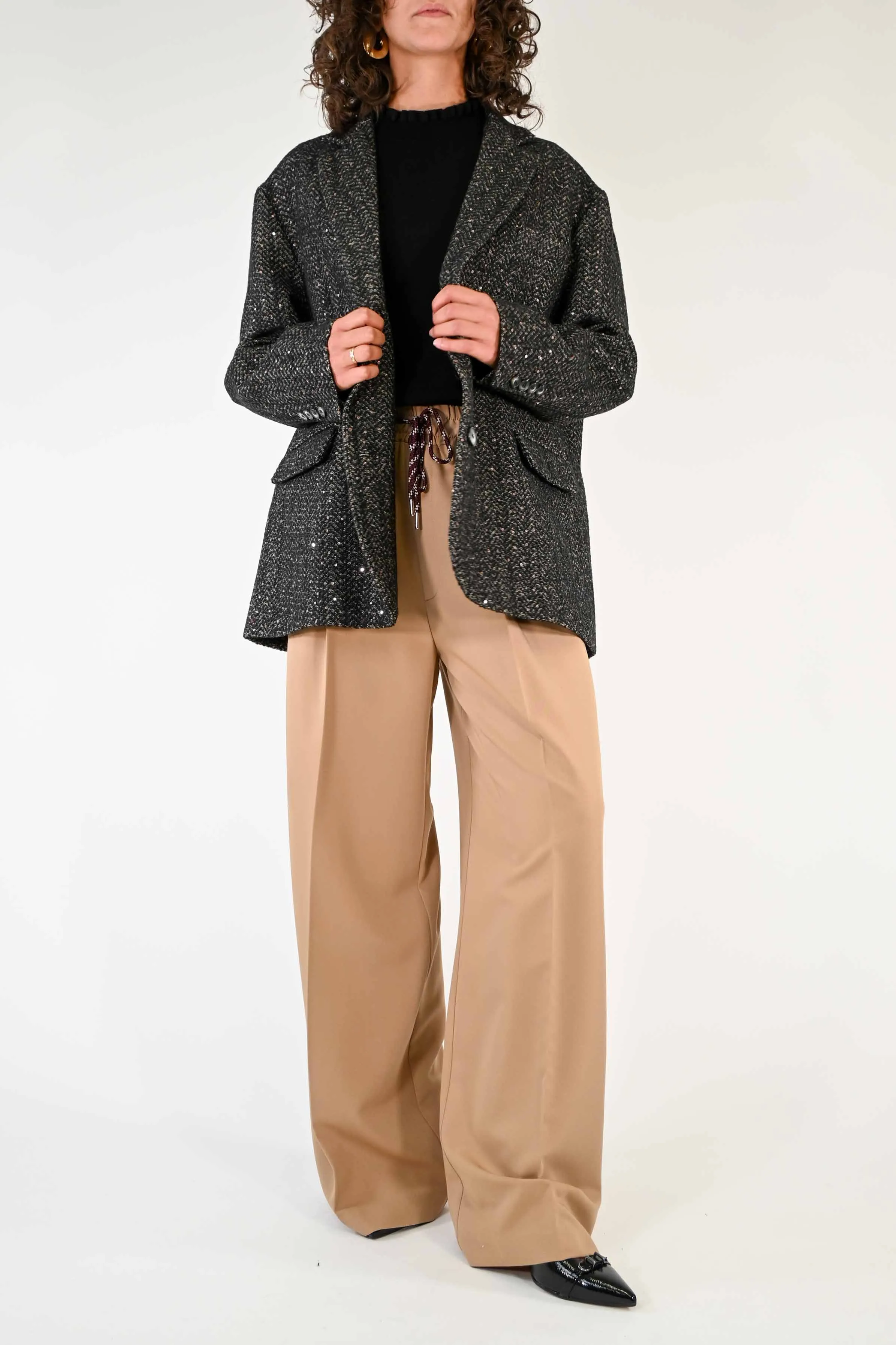GIACCA OVER CON PAILLETTES FANTASIA SPINATA NERO/BEIGE