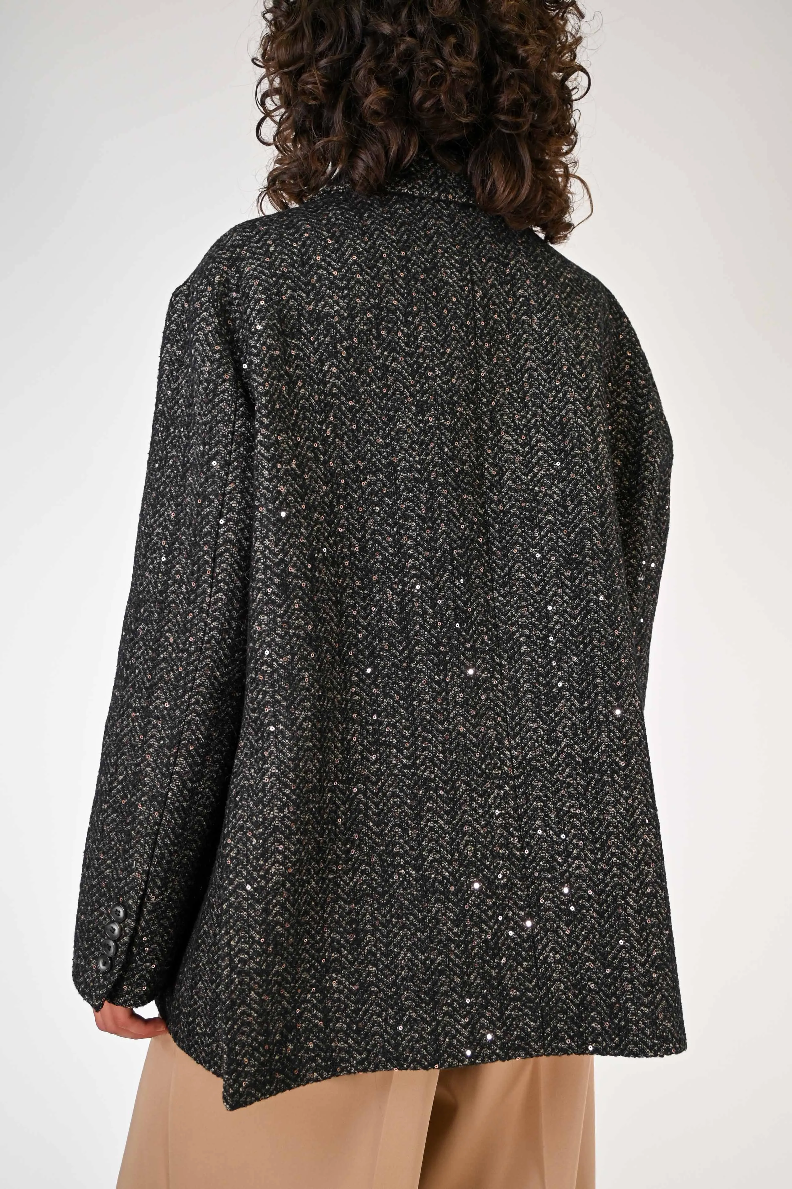 GIACCA OVER CON PAILLETTES FANTASIA SPINATA NERO/BEIGE