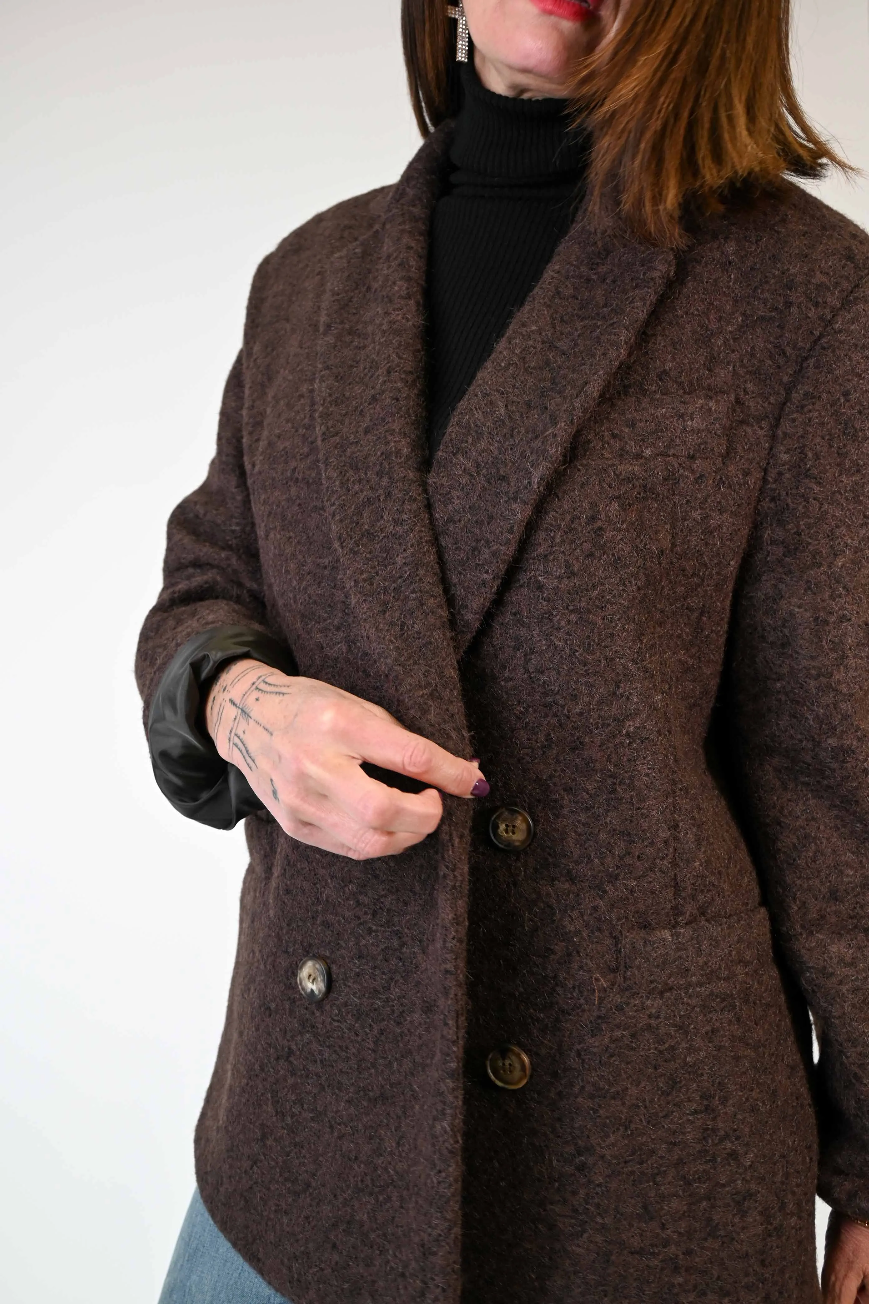 GIACCA OVER DOPPIOPETTO IN BOUCLE' COLOR MORO
