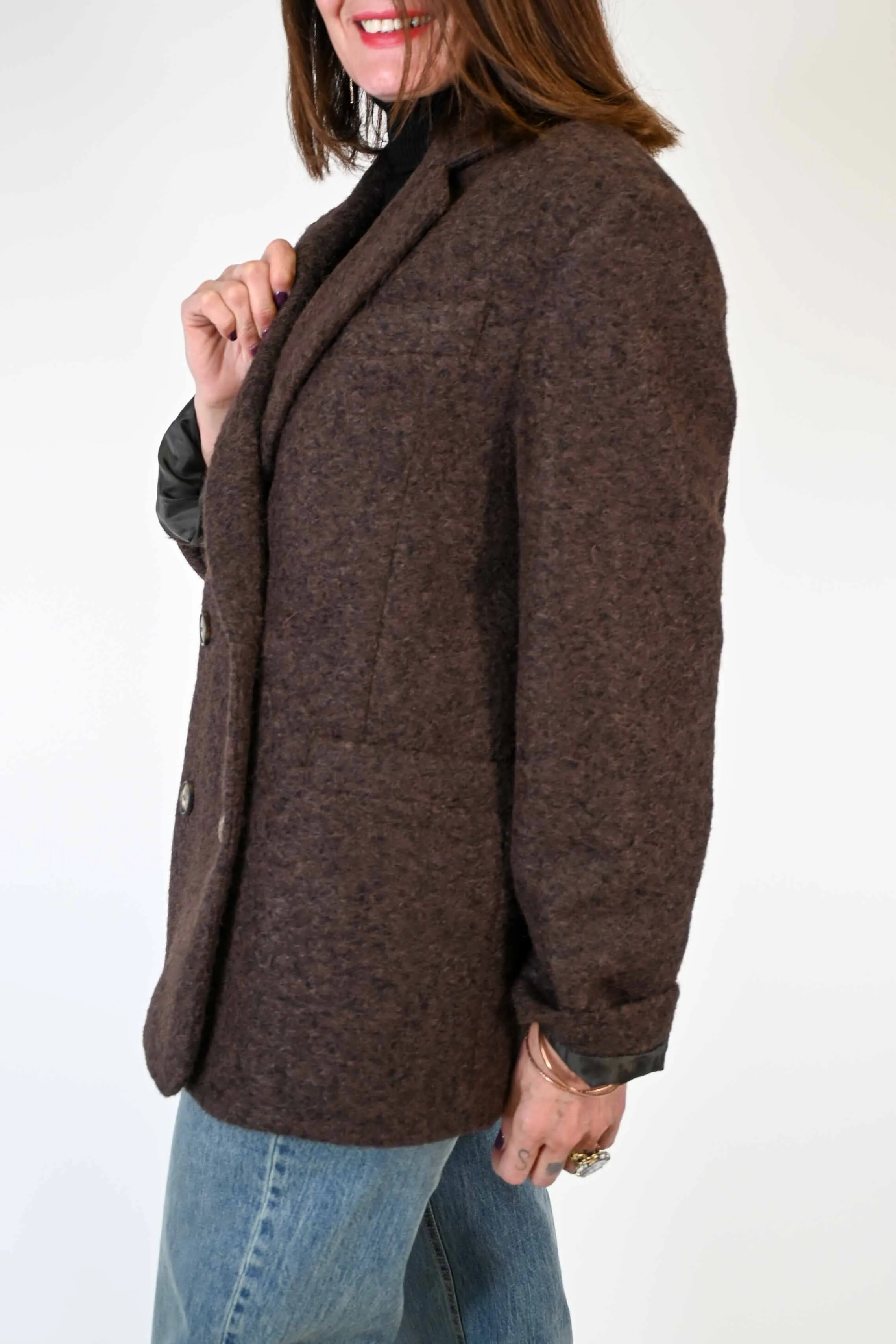 GIACCA OVER DOPPIOPETTO IN BOUCLE' COLOR MORO
