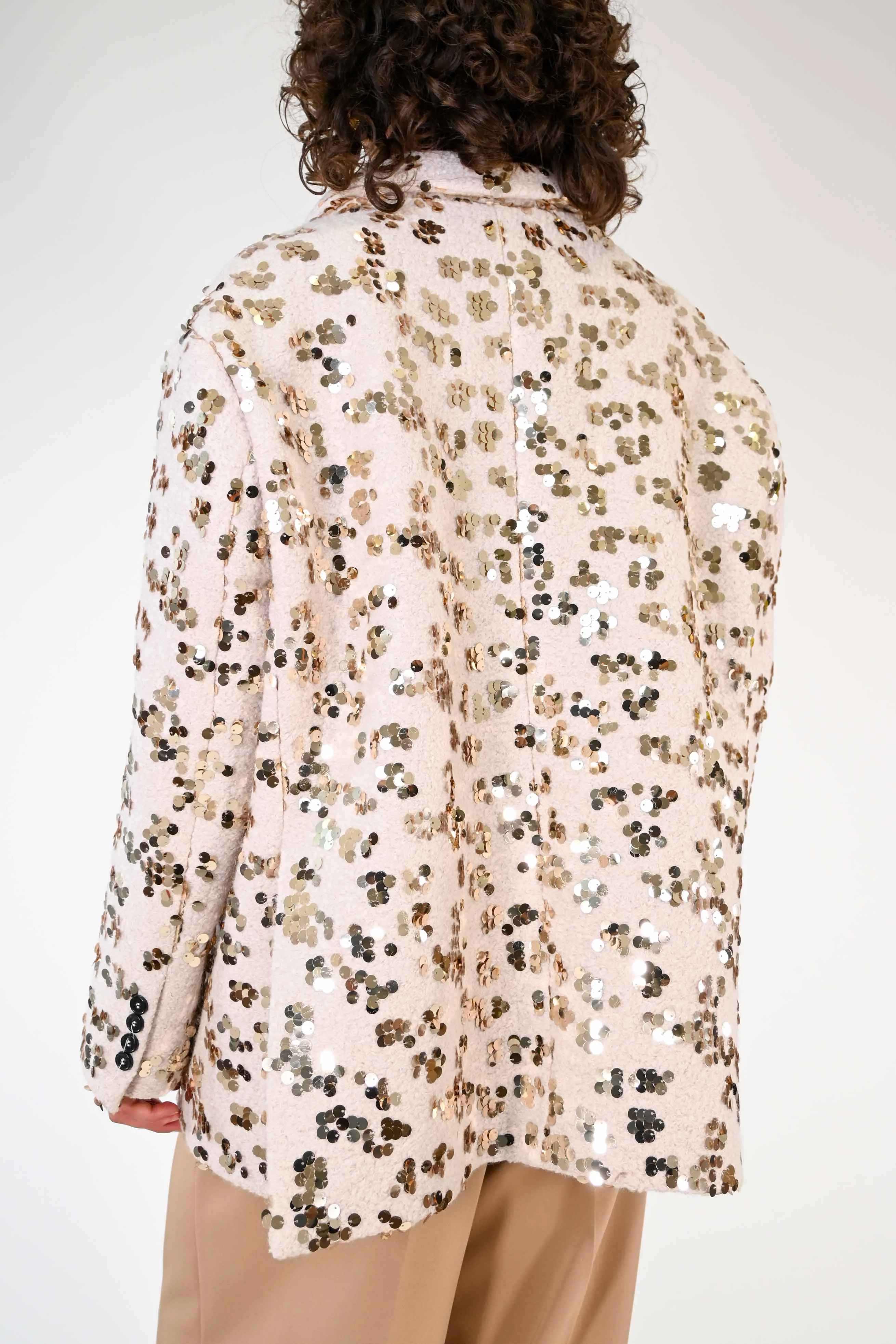 GIACCA OVER IN LANA BURRO CON PAILLETTES ORO