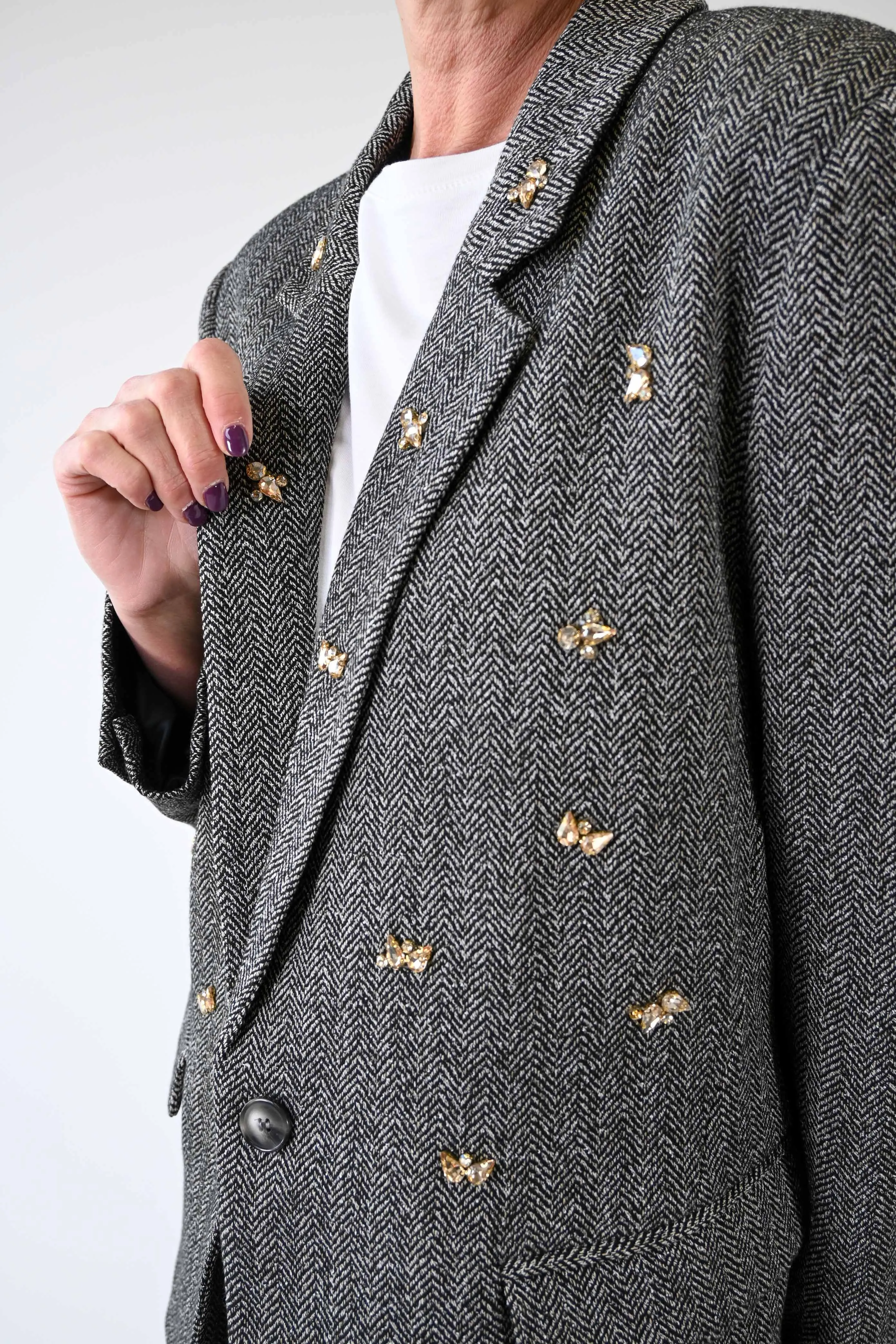 GIACCA OVER VICOLO SPINATA CON CABOCHON