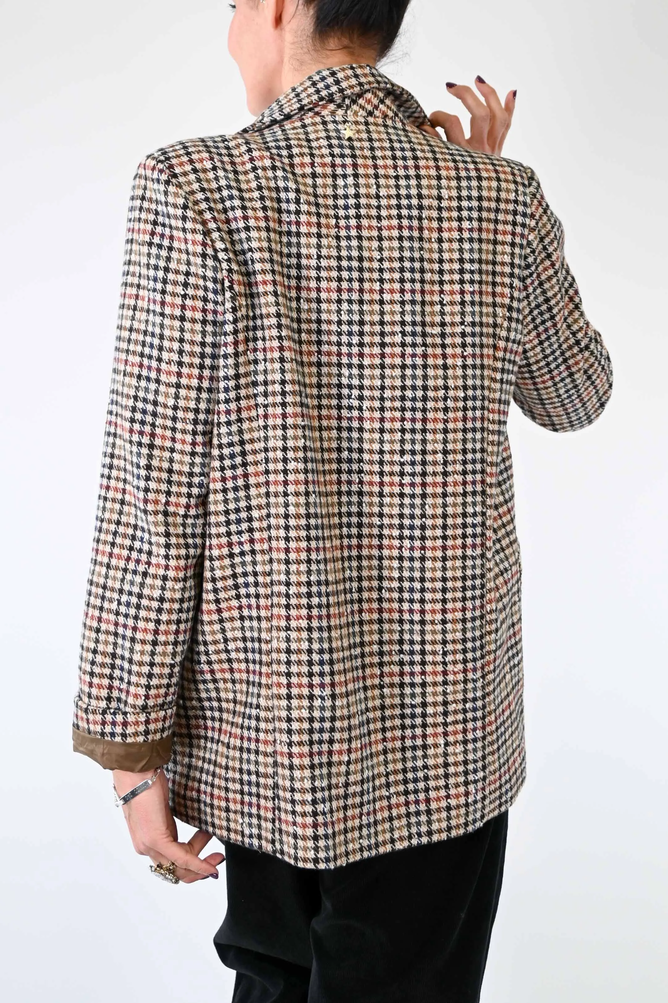GIACCA UN BOTTONE PIED DE POULE BEIGE/BORDEAUX