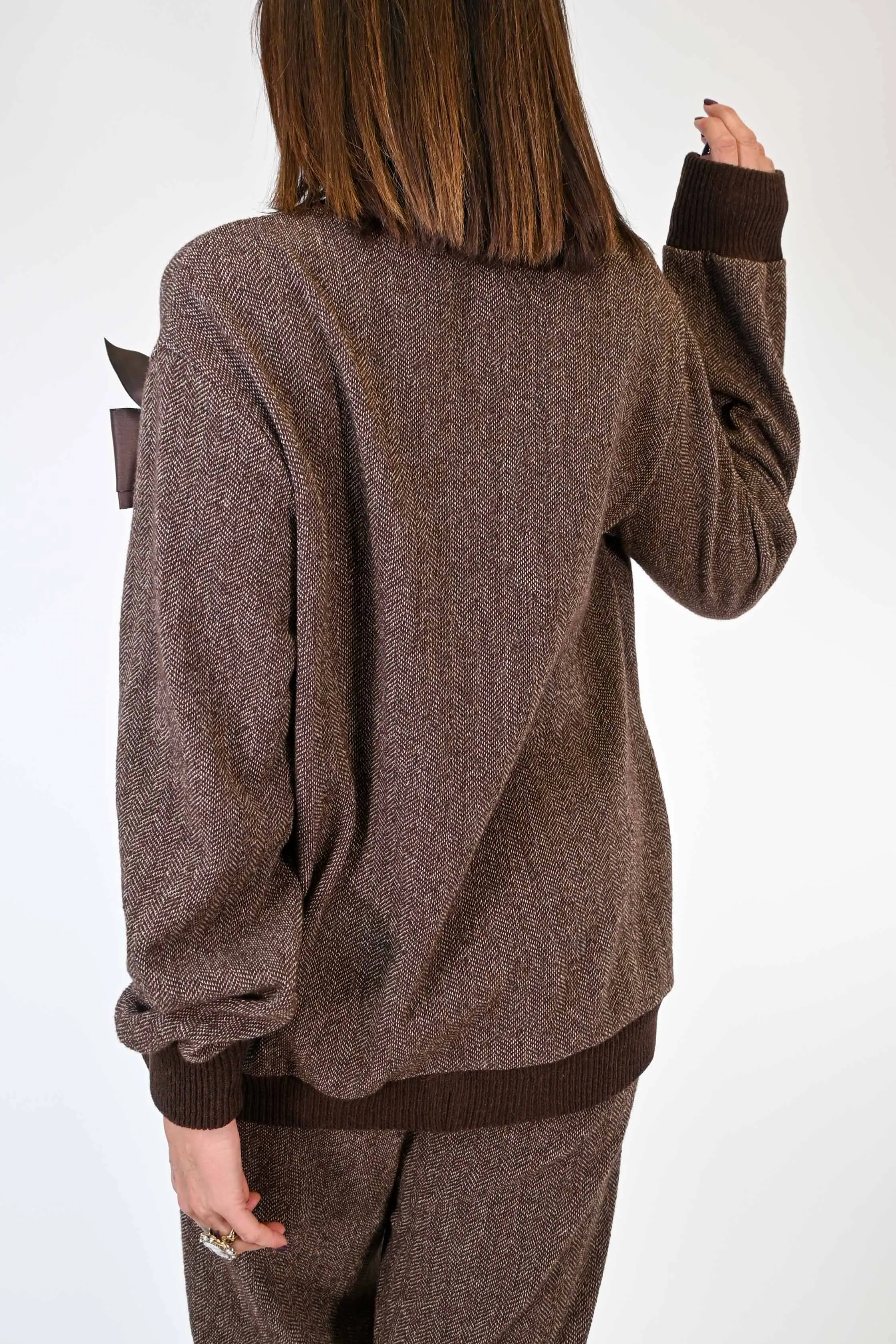 GIACCA/CARDIGAN IN TWEED CON SPILLA COLOR MORO