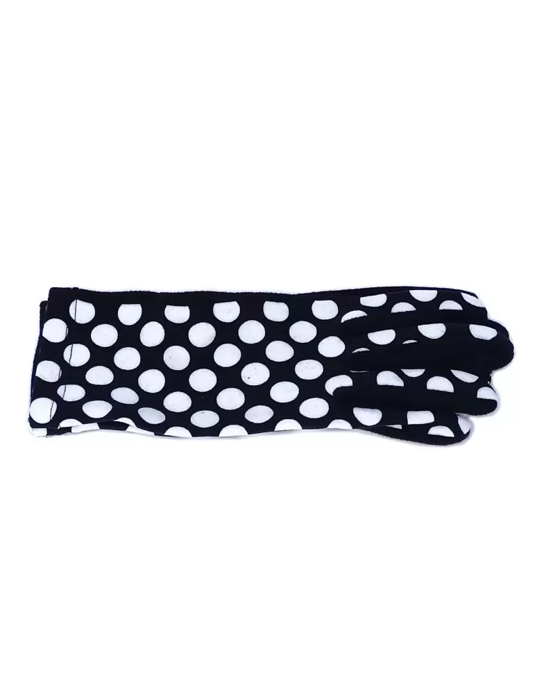 Guanti neri in pile con sopra fantasia pois bianco e nero