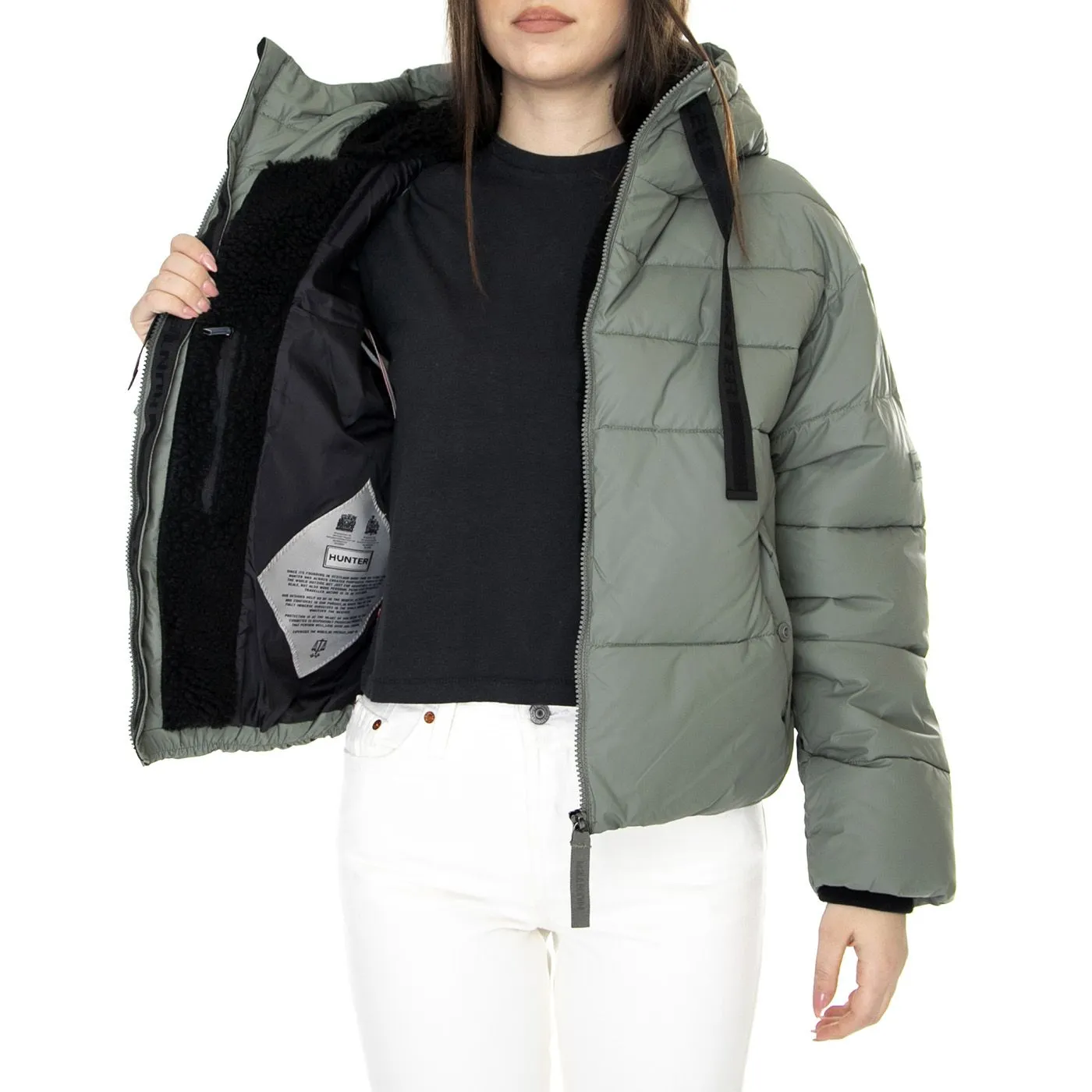 HUNTER W Intrepid Short Puffer Urban Grey - Giacca Invernale con Cappuccio Donna Grigia    