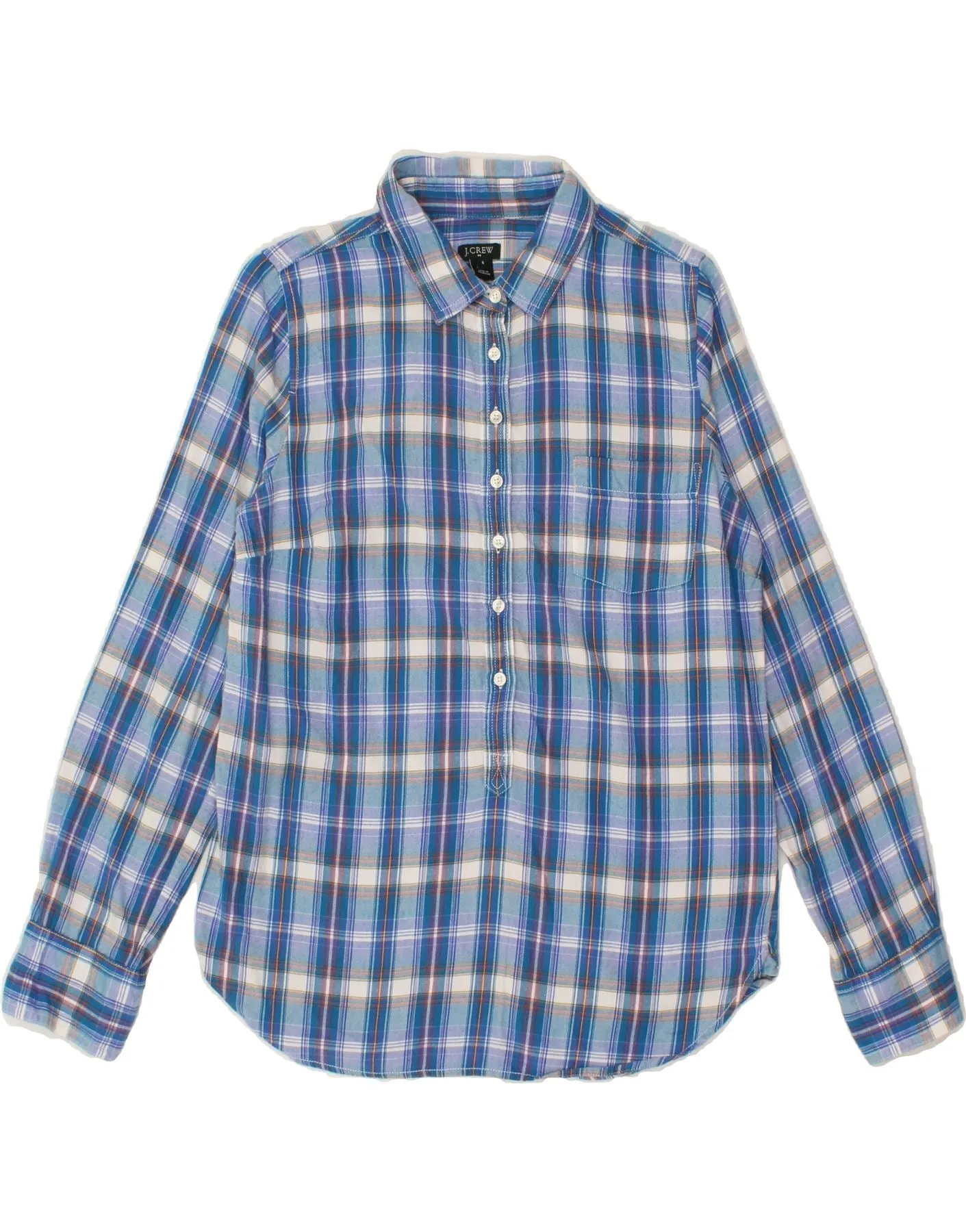 J. CREW Womens Pullover Shirt UK 10 Small Blue Check Cotton
