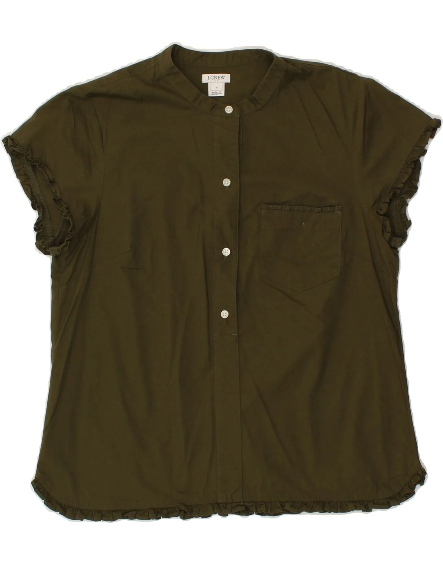 J. CREW Womens Short Sleeve Pullover Shirt Blouse UK 10 Small Khaki Cotton