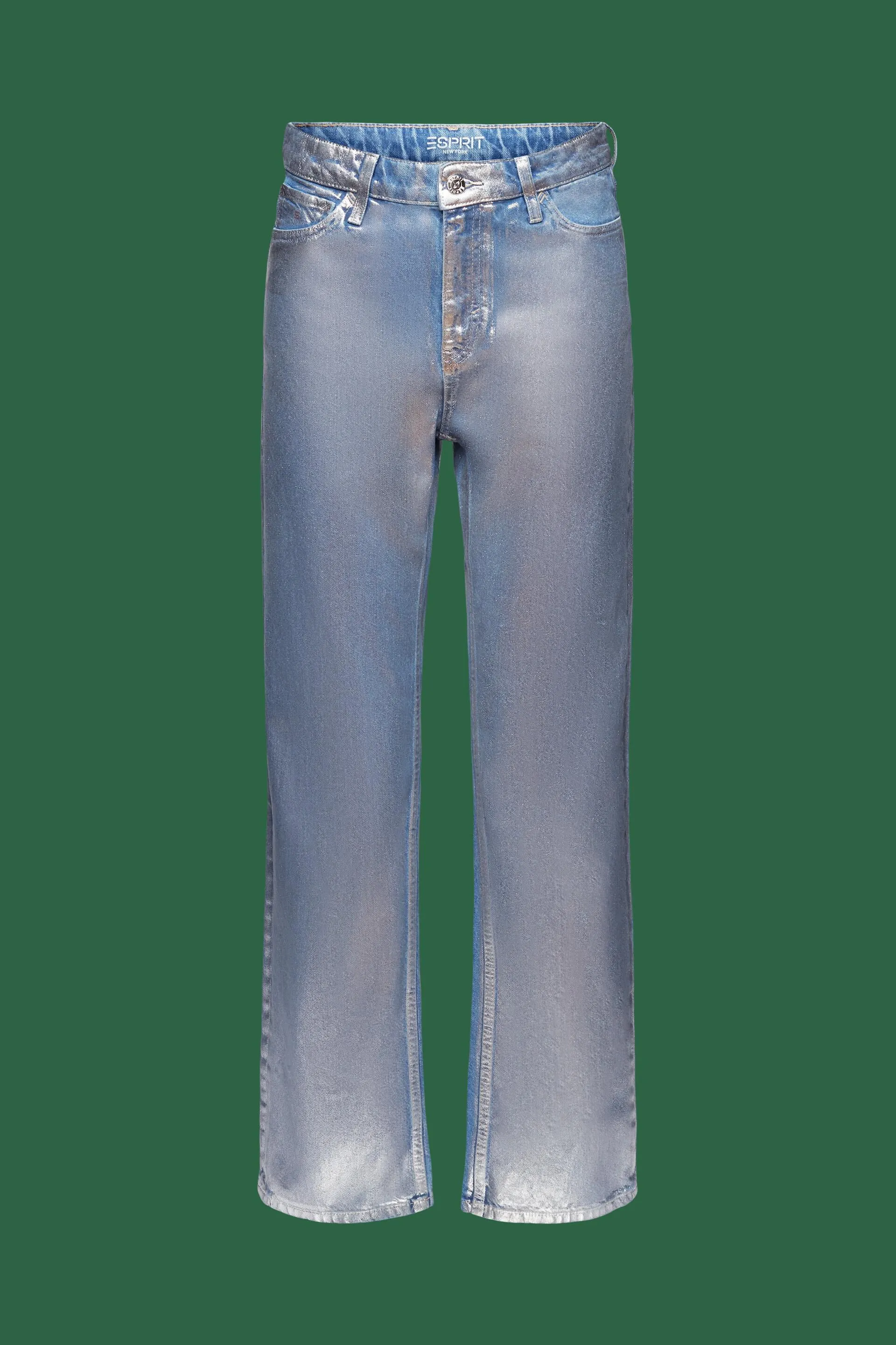 Jeans dritti retrò a vita alta, metallizzati