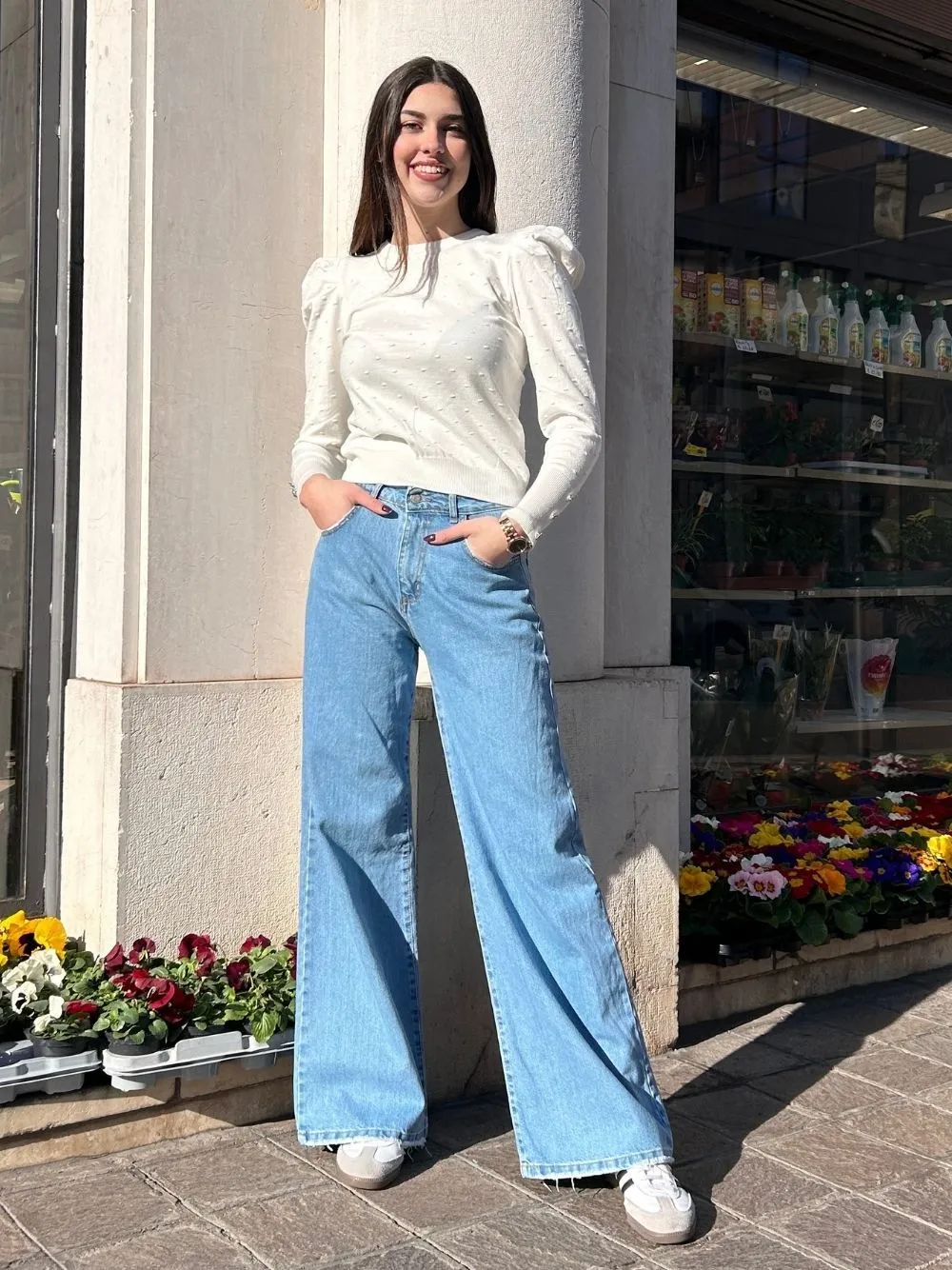 Jeans lungo a palazzo