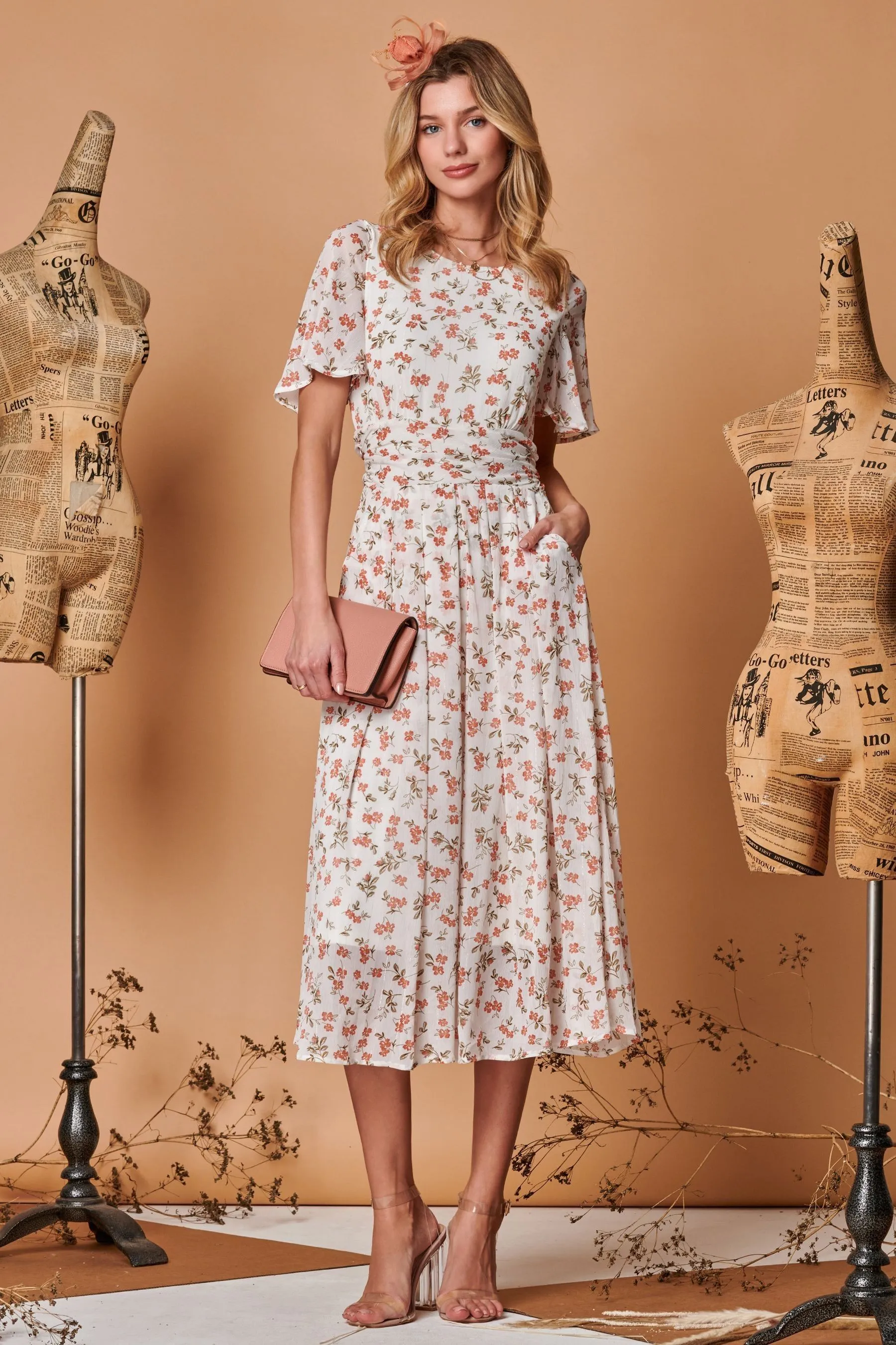 Jolie Moi - Abito midi Dettagli metallizzati in chiffon con maniche a pipistrello