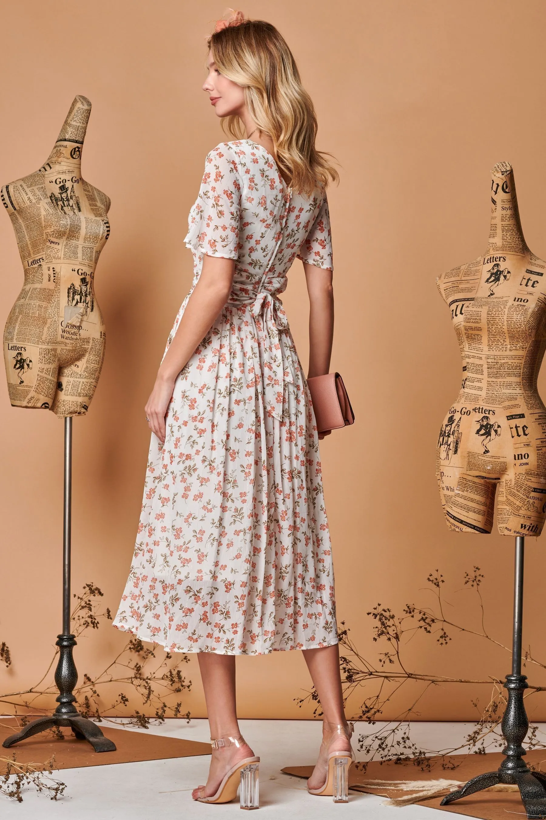 Jolie Moi - Abito midi Dettagli metallizzati in chiffon con maniche a pipistrello