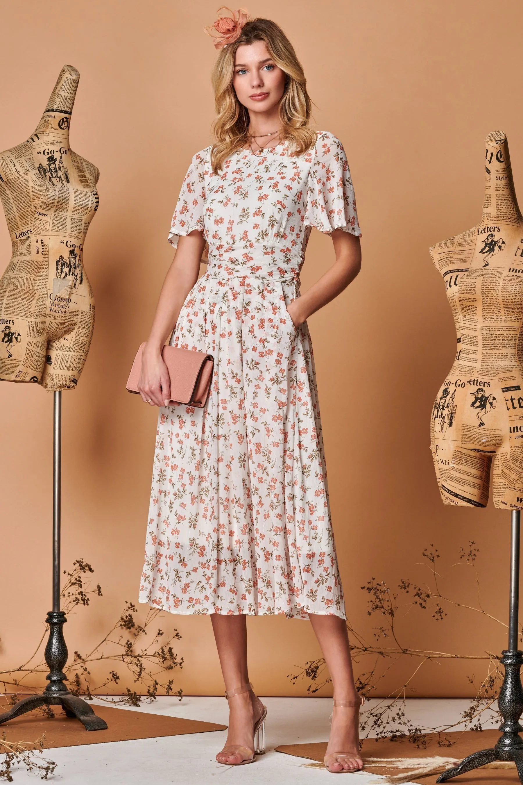 Jolie Moi - Abito midi Dettagli metallizzati in chiffon con maniche a pipistrello
