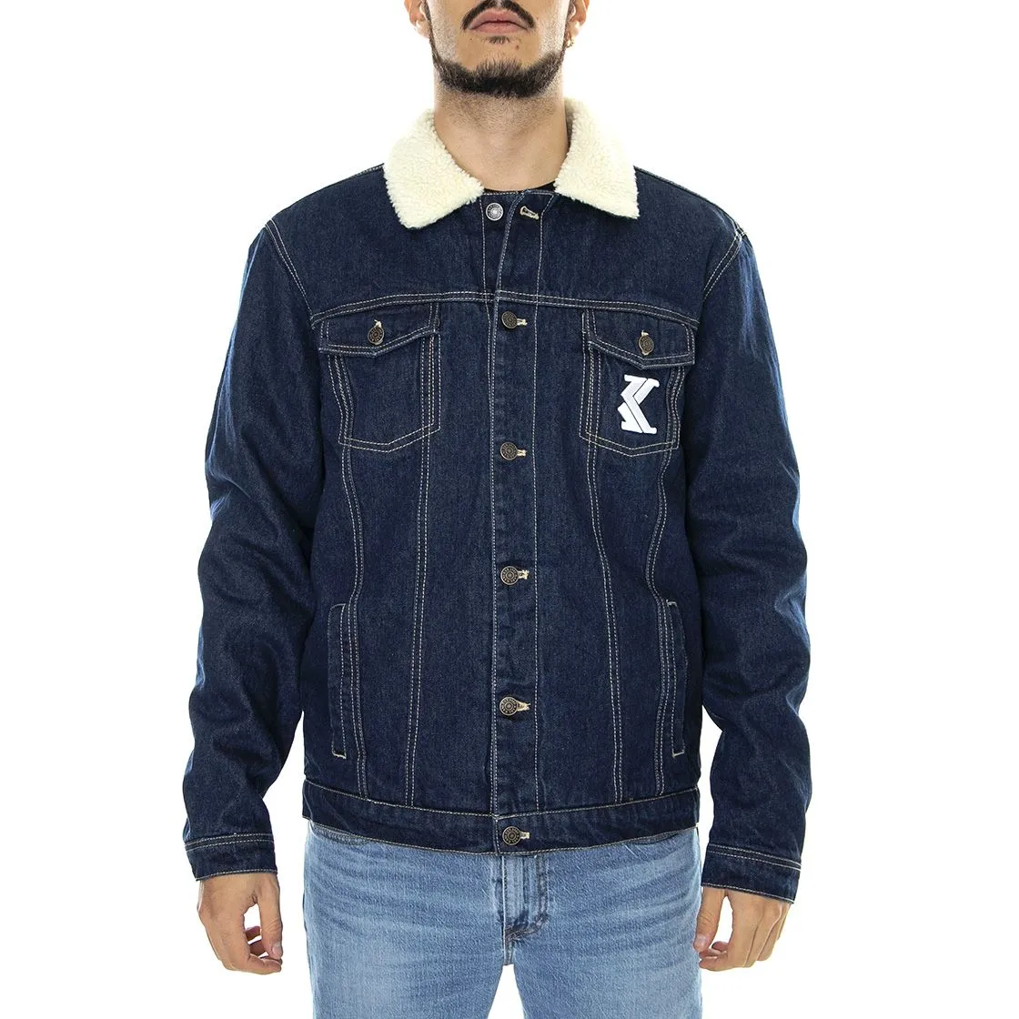 Karl Kani Retro Rinsed - Giacca Invernale Uomo Denim Jeans Blu Scuro    