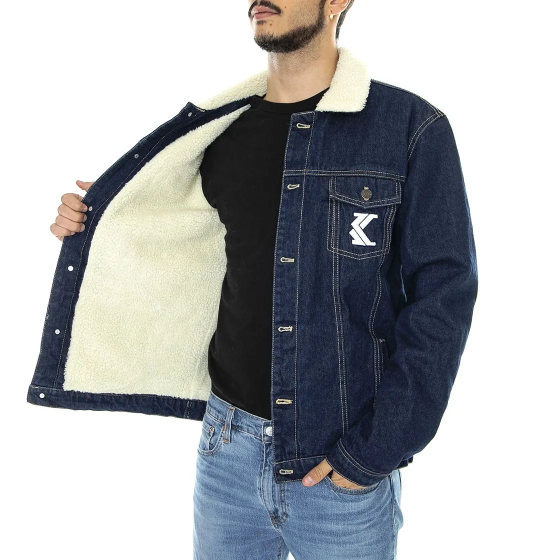 Karl Kani Retro Rinsed - Giacca Invernale Uomo Denim Jeans Blu Scuro    