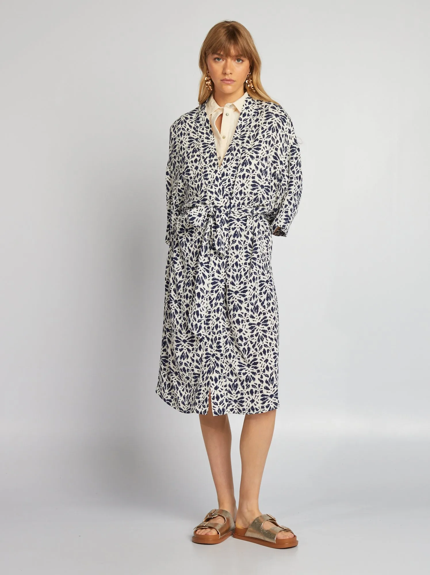 Kimono stampato con cintura - BLU