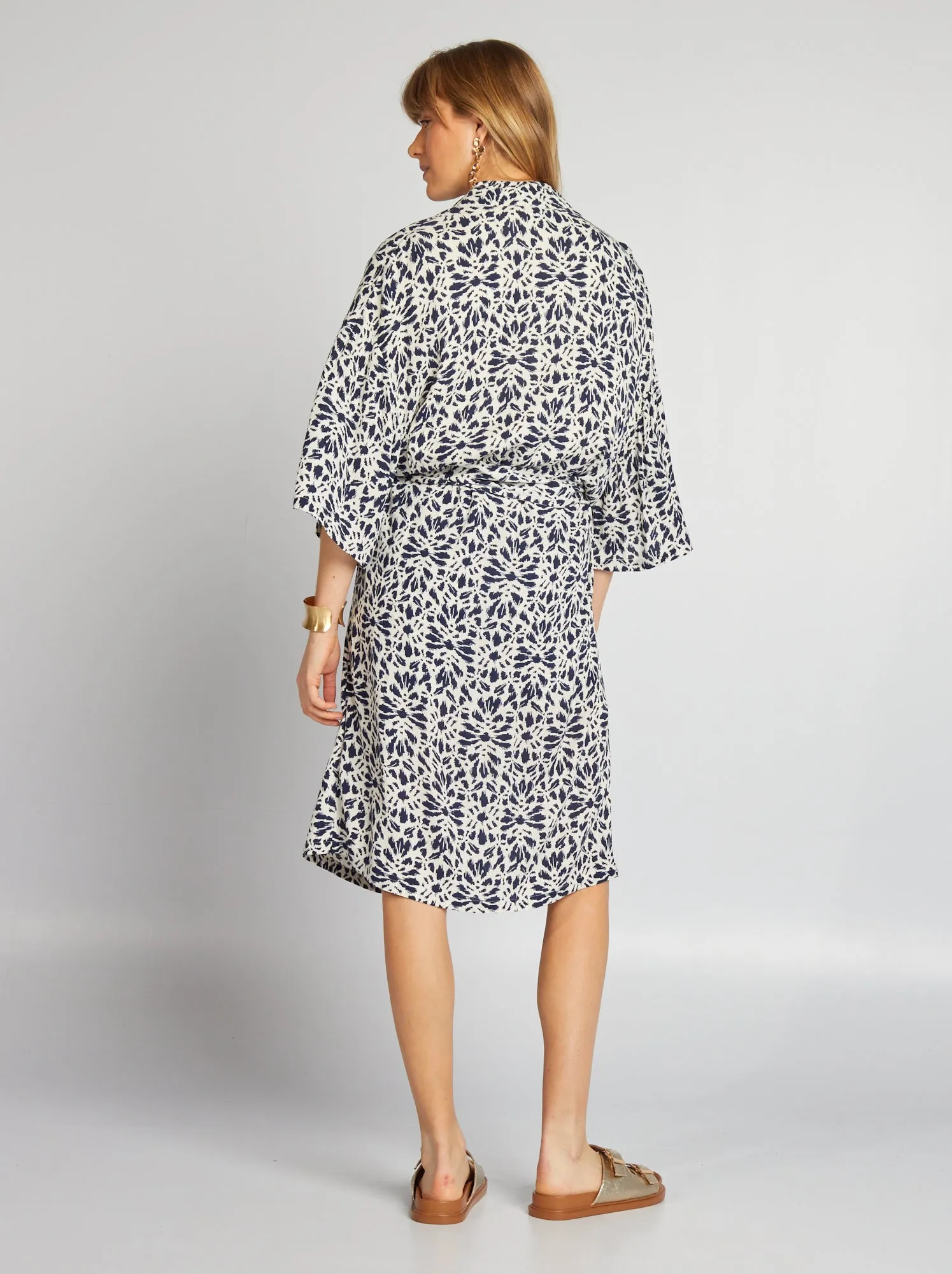 Kimono stampato con cintura - BLU