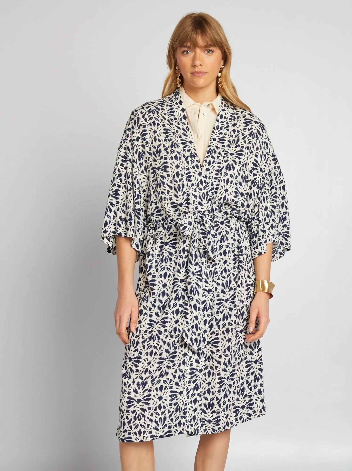 Kimono stampato con cintura - BLU