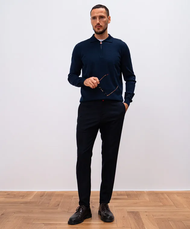 Kiton Polo blu in cashmere e seta UMKX05Z