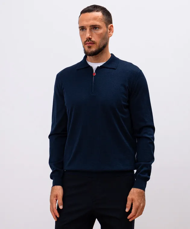 Kiton Polo blu in cashmere e seta UMKX05Z
