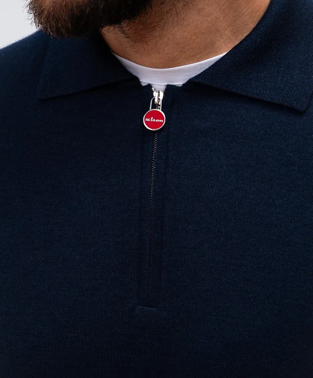 Kiton Polo blu in cashmere e seta UMKX05Z