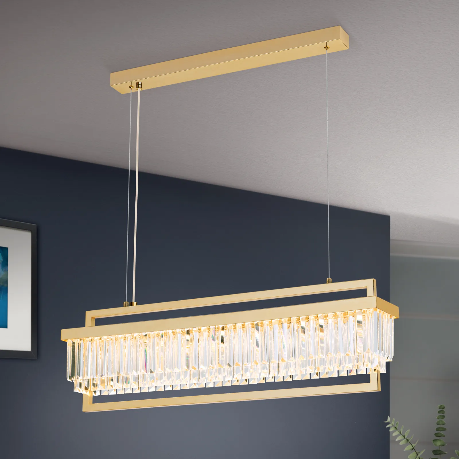 Lampada LED a sospensione Prism, lunga, oro